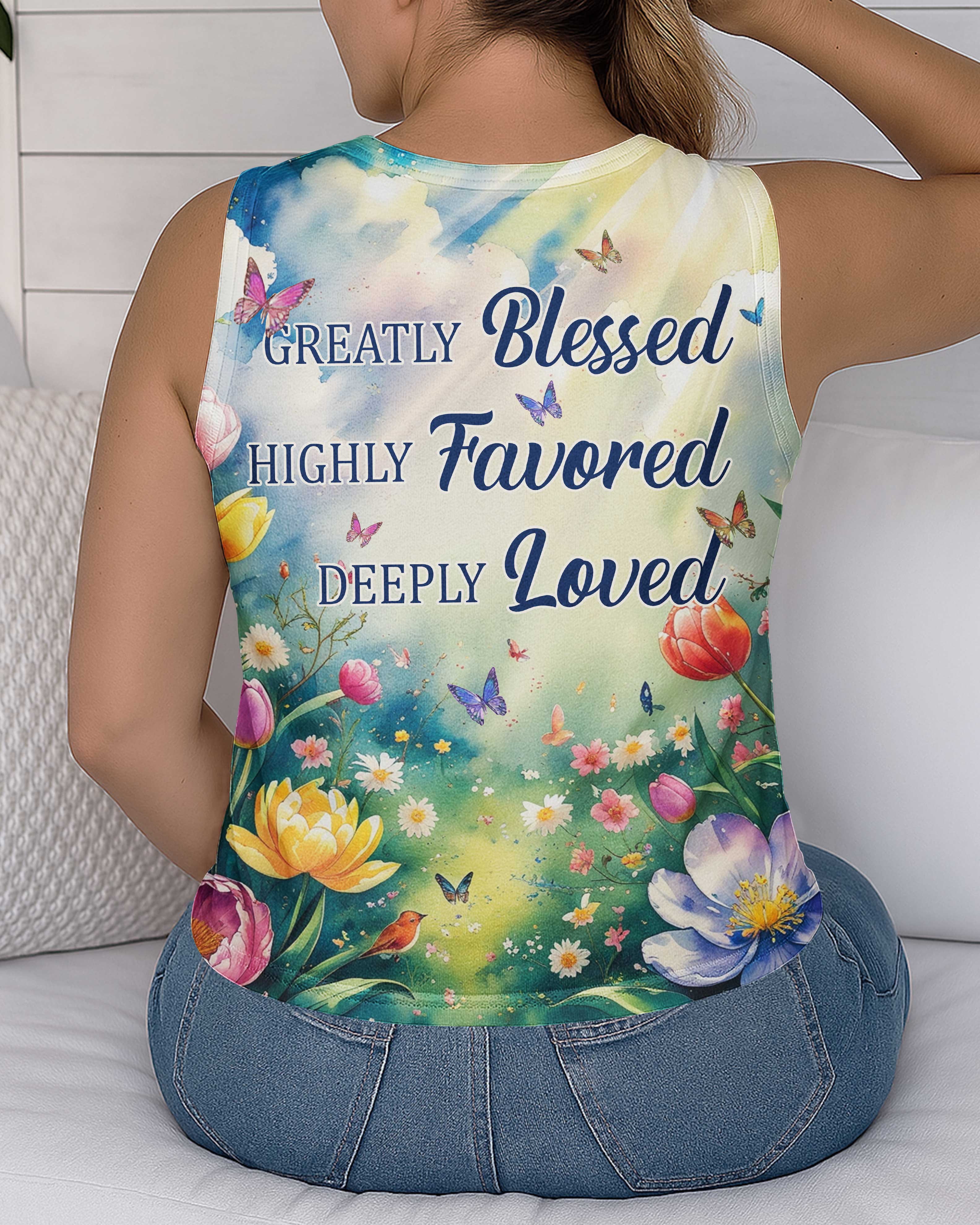 Greatly Blessed Highly Favored Deeply Loved All Over Print V-neck Tank Top