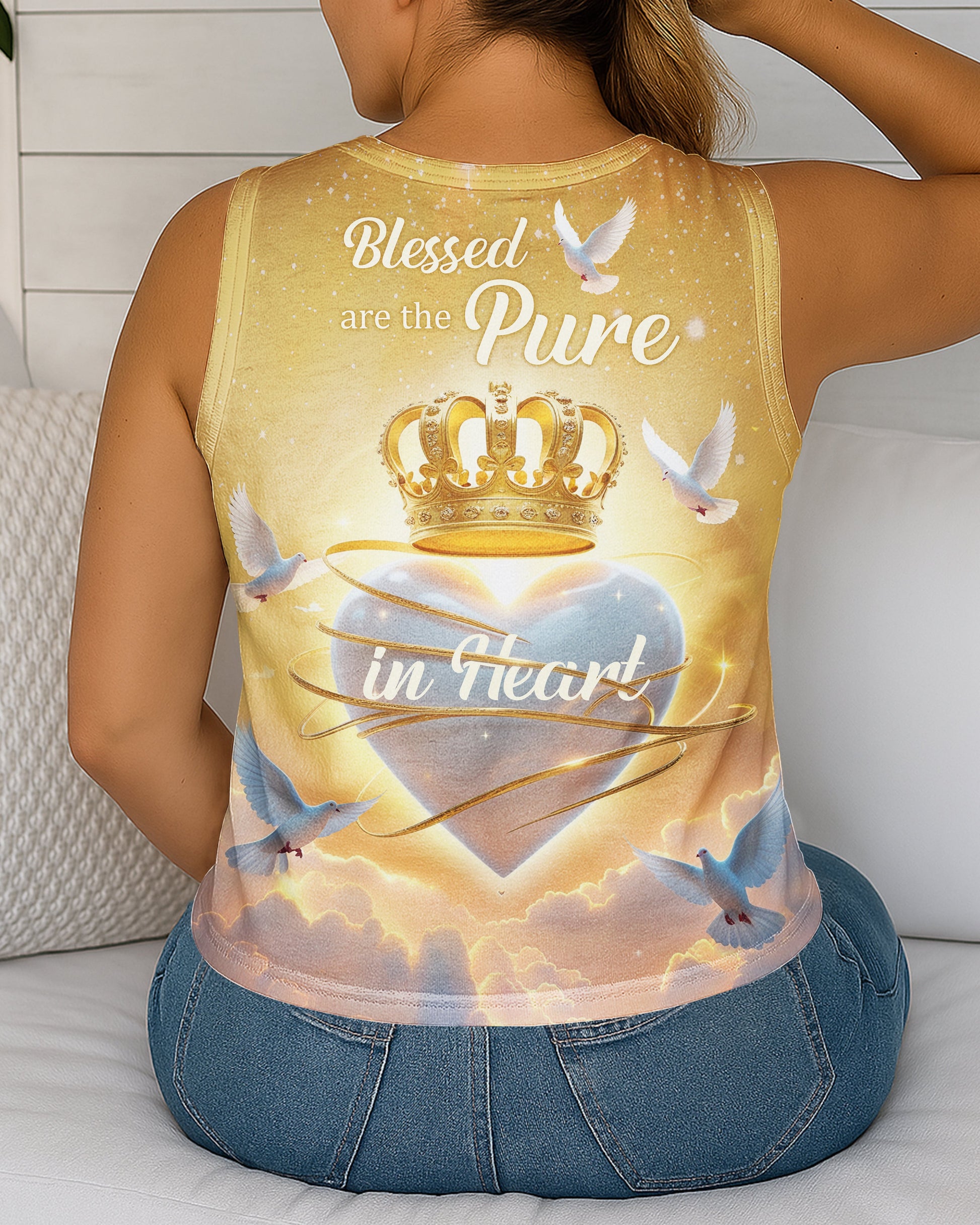 Blessed Are The Pure In Heart All Over Print V-neck Tank Top