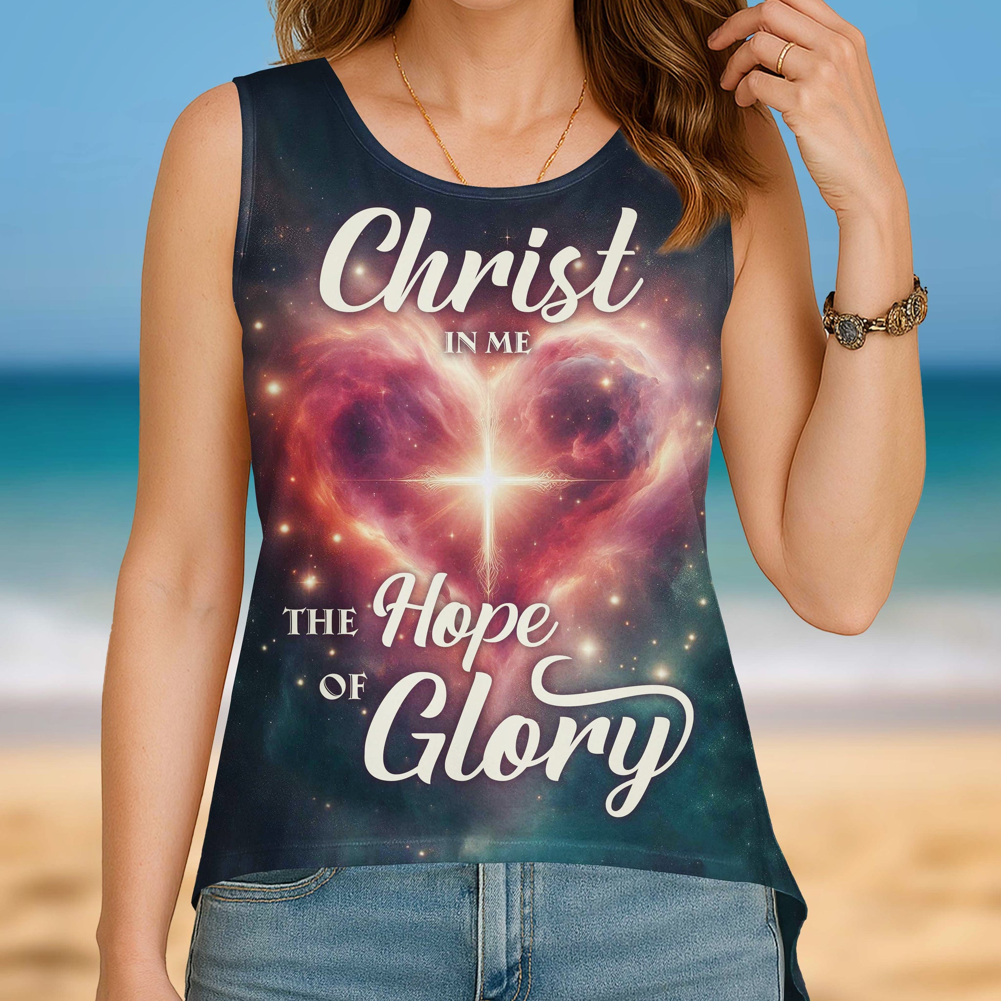 Christ In Me The Hope Of Glory All Over Print Cut Out Wrap Back Tank Top