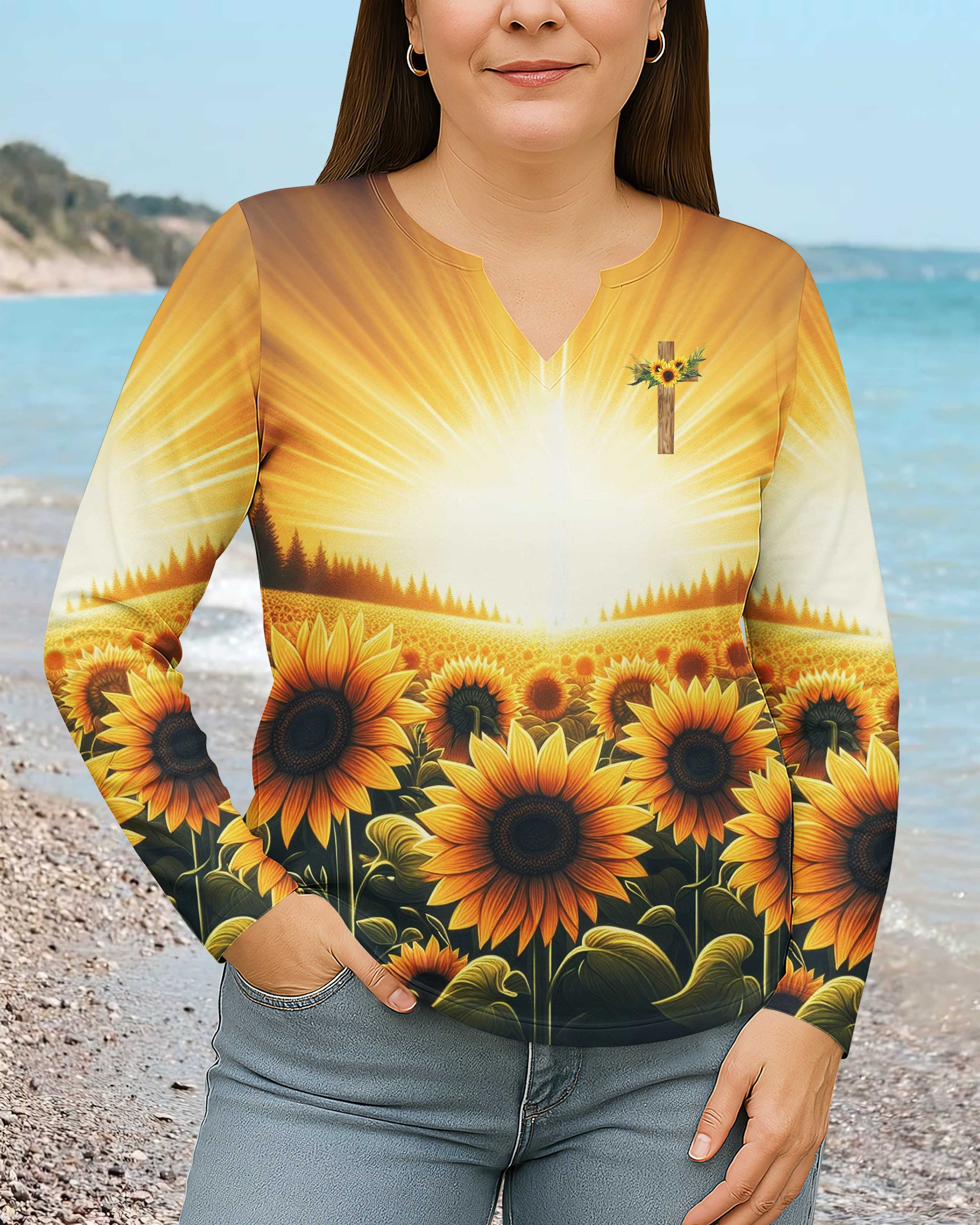 God's Grace Is Sufficient For Me All Over Print V-neck Long Sleeves Shirt