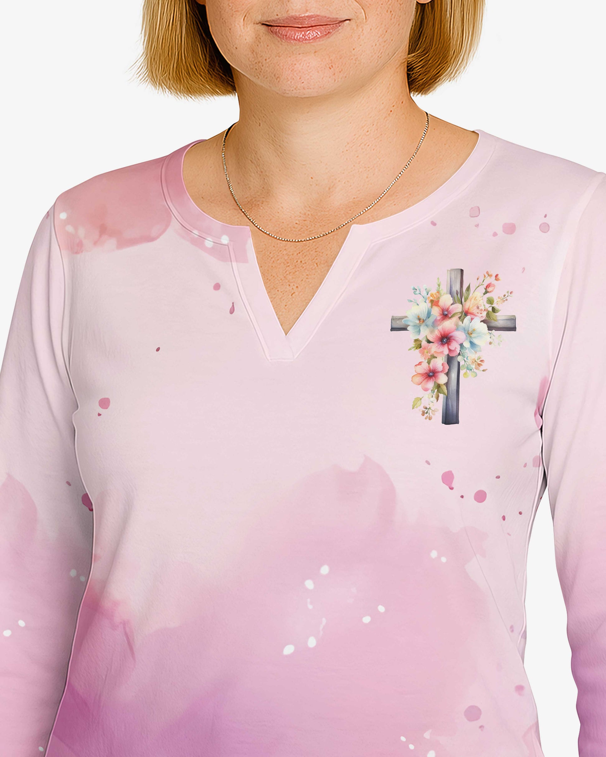 God Made Me a Mom and I'm Forever Grateful All Over Print V-neck Long Sleeves Shirt