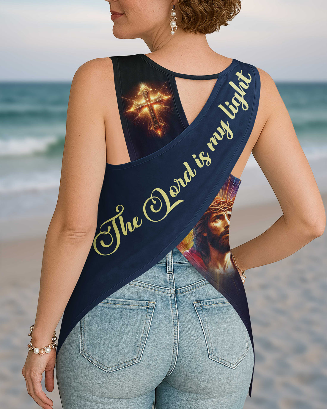 Let Your Light Shine Before Others All Over Print Cut Out Wrap Back Tank Top