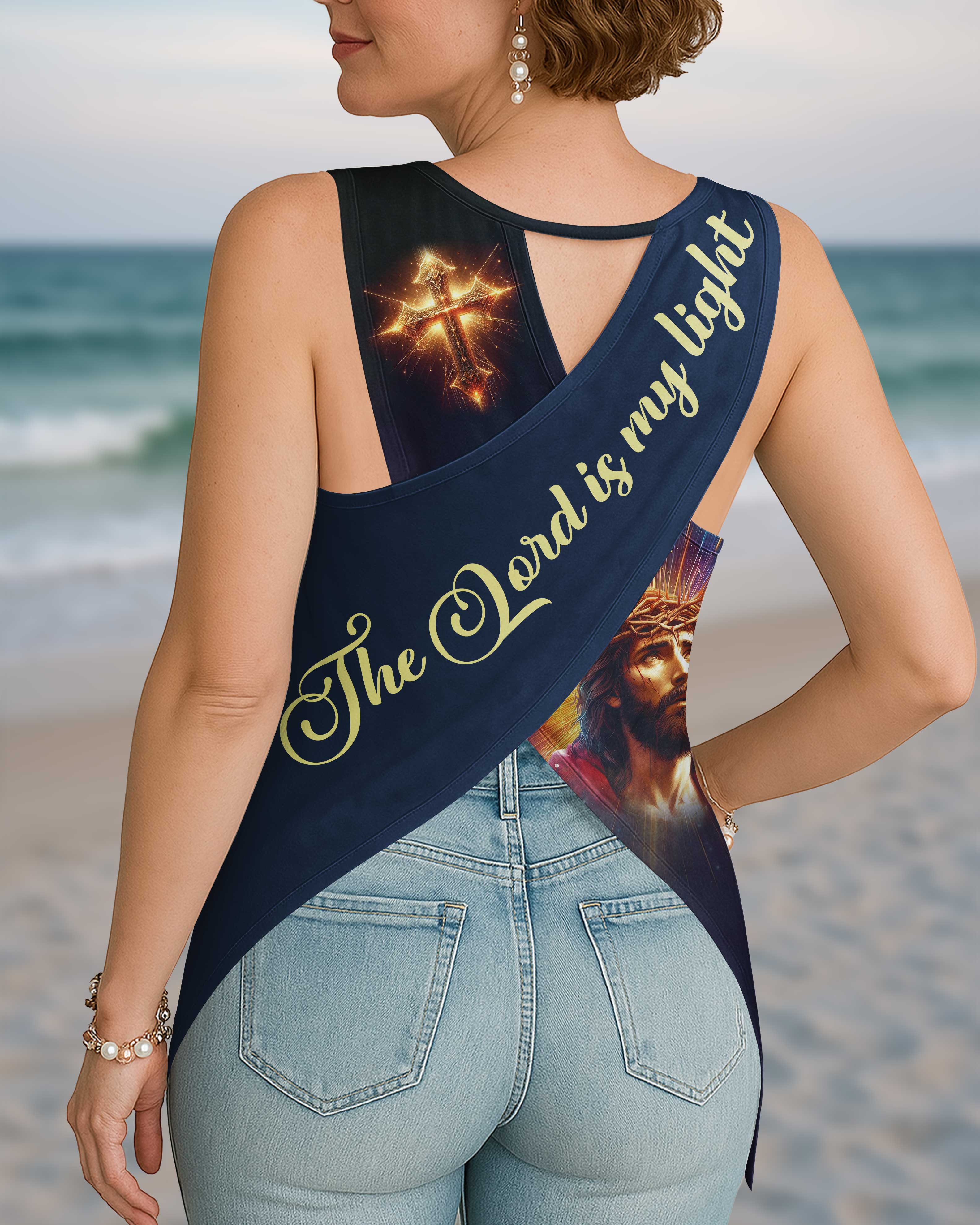 Let Your Light Shine Before Others All Over Print Cut Out Wrap Back Tank Top
