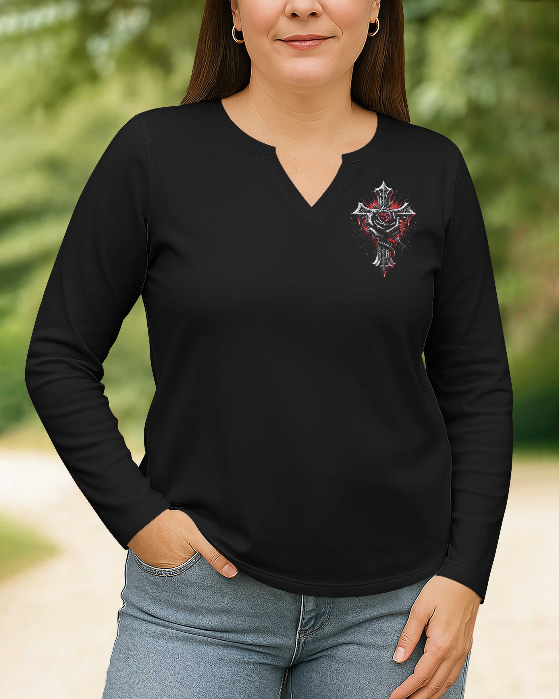 God Is My Strength All Over Print V-neck Long Sleeves Shirt