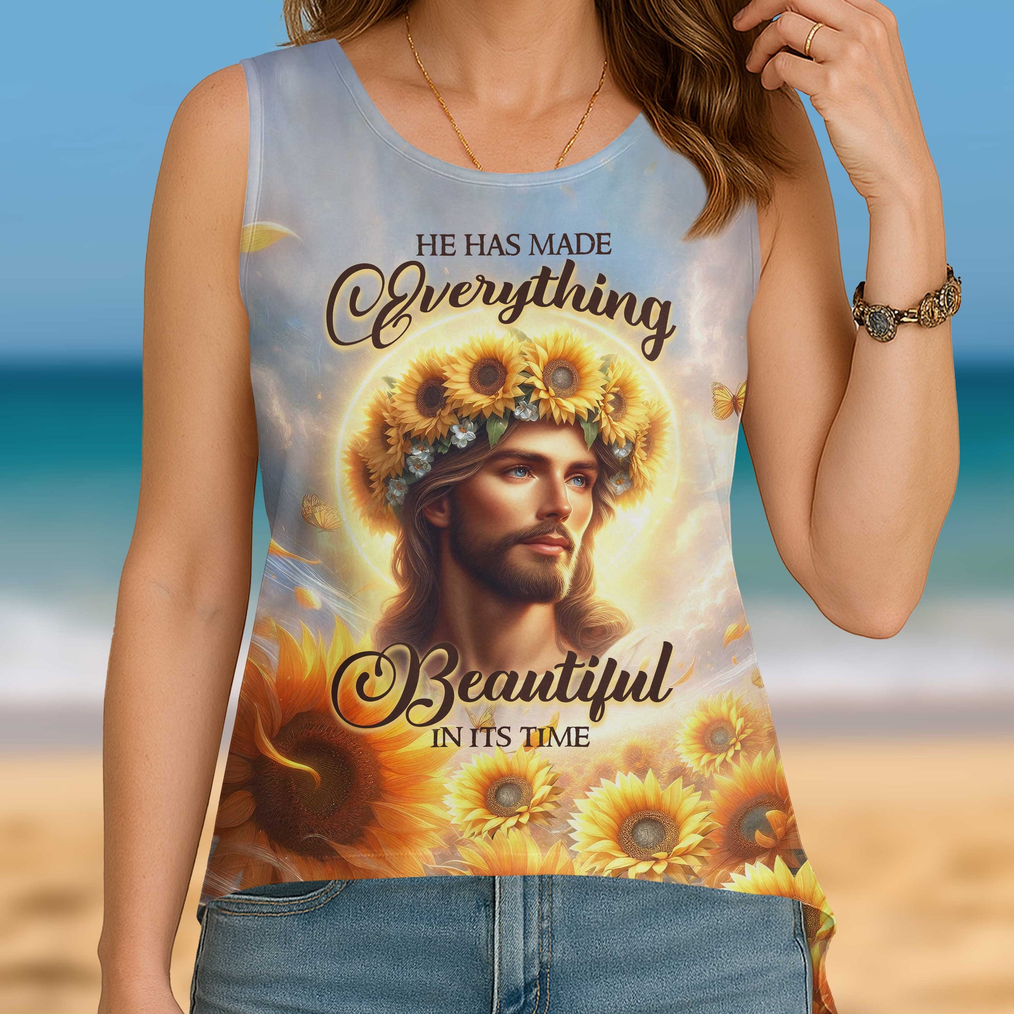 He Has Made Everything Beautiful In Its Time All Over Print Cut Out Wrap Back Tank Top