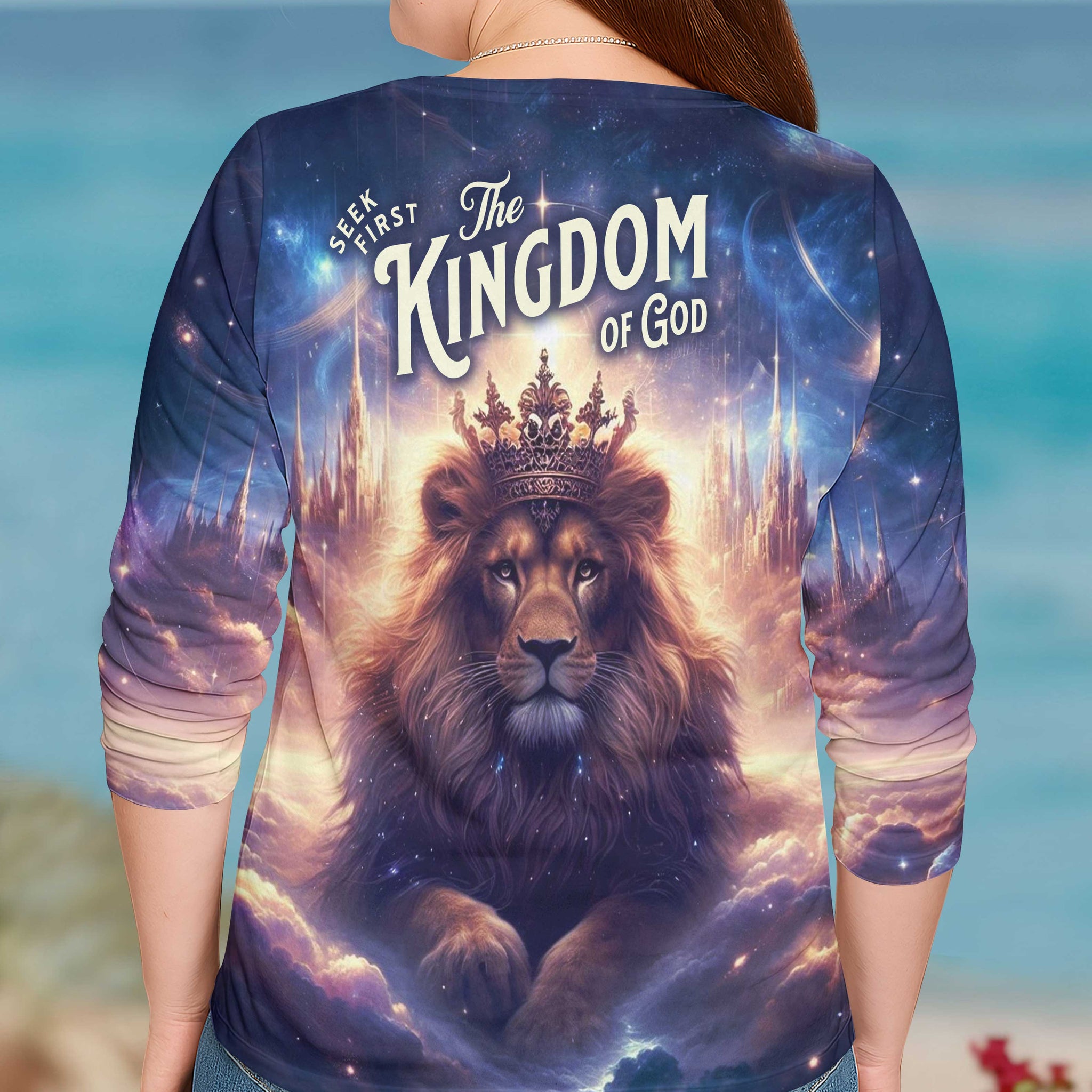 Seek First The Kingdom Of God All Over Print V-neck Long Sleeves Shirt