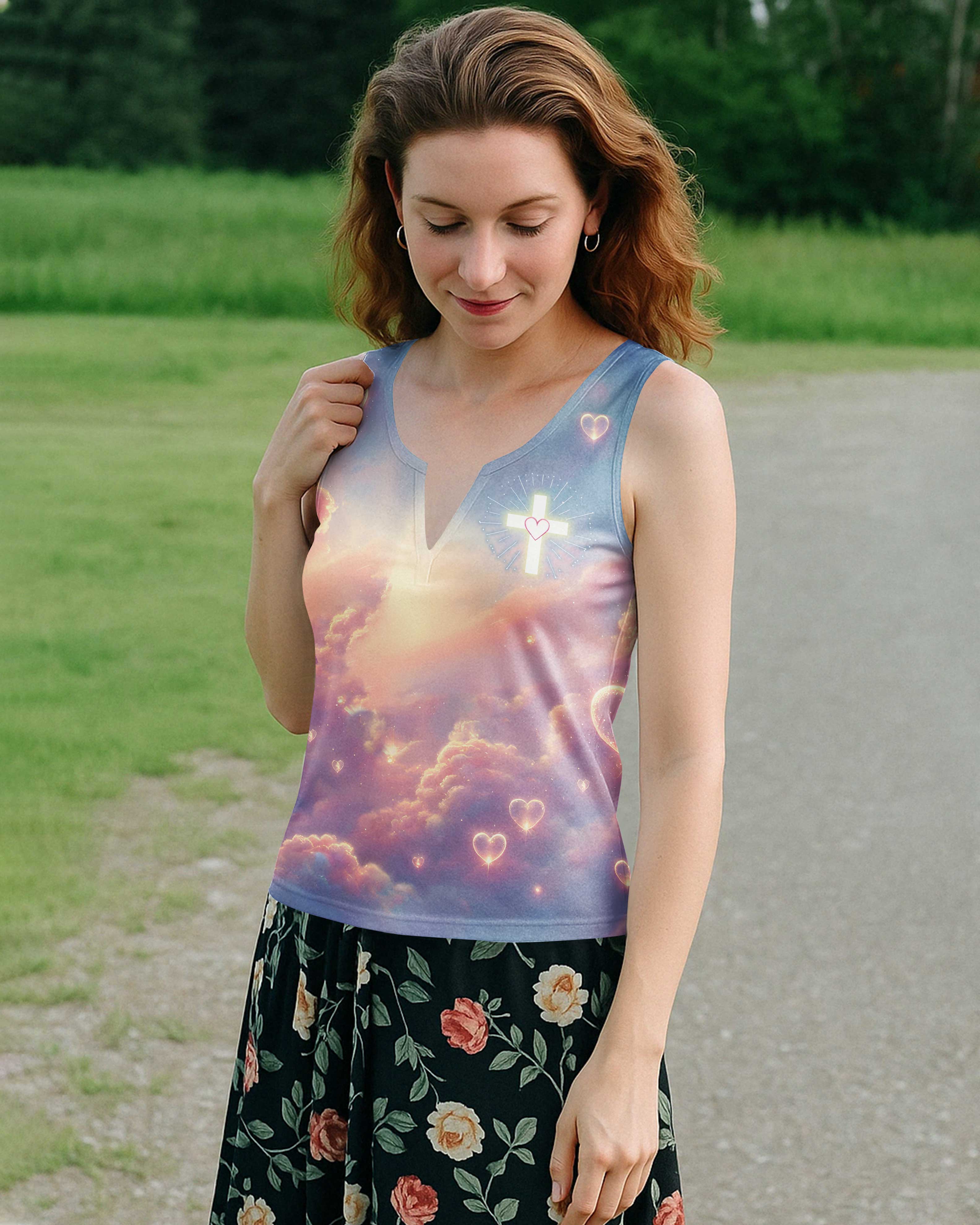 We Love Because He First Loved Us All Over Print V-neck Tank Top