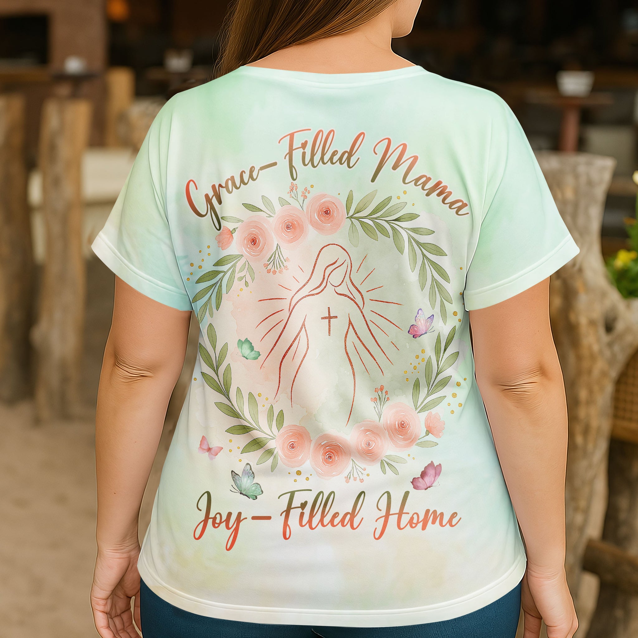 Grace-Filled Mama, Joy-Filled Home All Over Print V-Neck Dolman Sleeves Shirt
