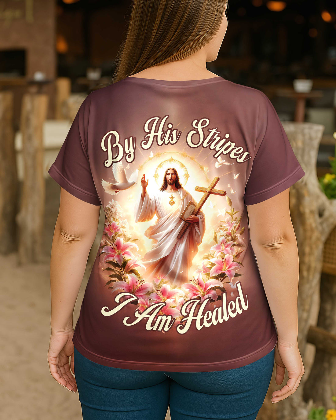 By His Stripes I Am Healed All Over Print V-neck Dolman Sleeves Shirt