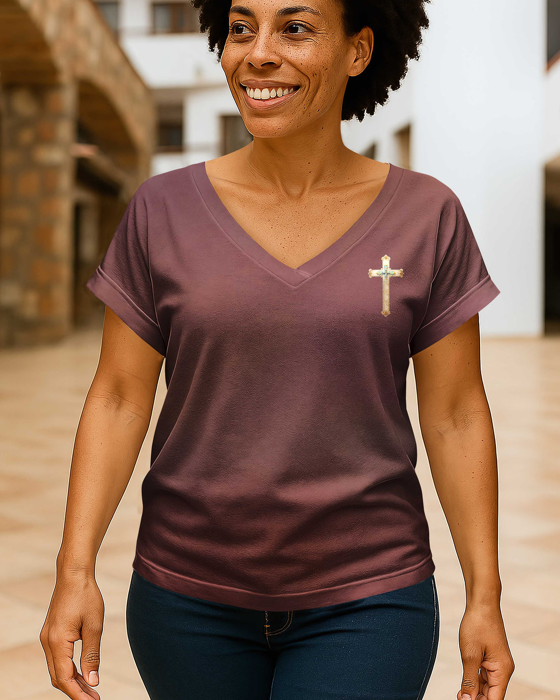 By His Stripes I Am Healed All Over Print V-neck Dolman Sleeves Shirt