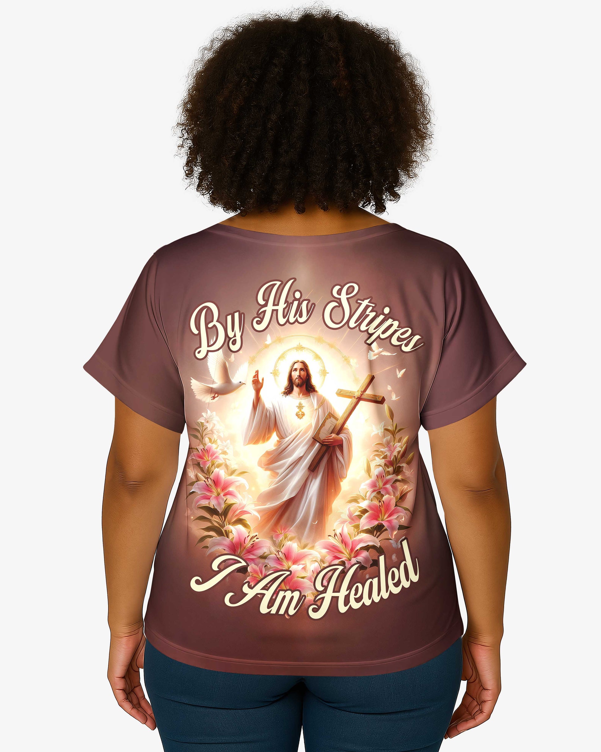 By His Stripes I Am Healed All Over Print V-neck Dolman Sleeves Shirt