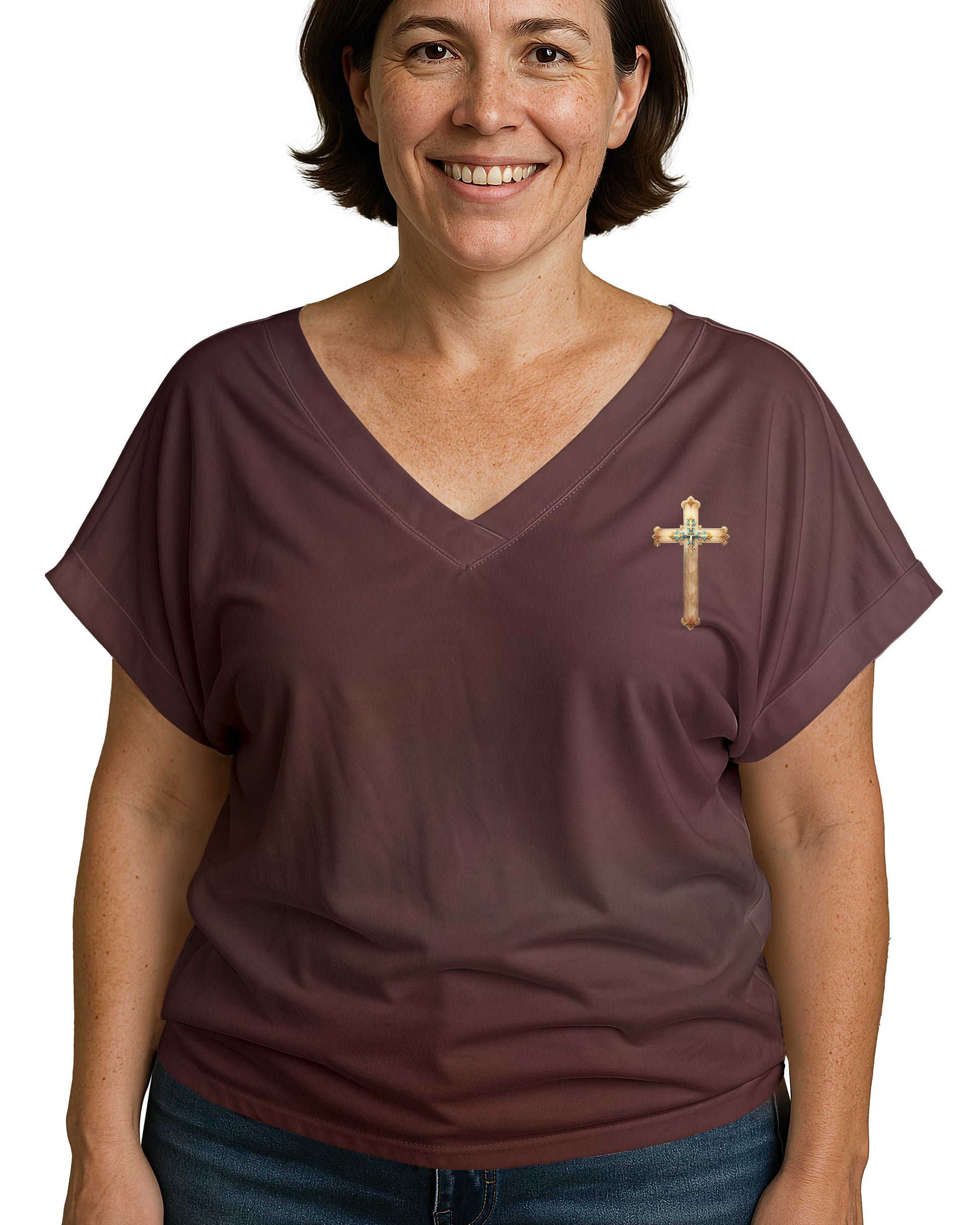 By His Stripes I Am Healed All Over Print V-neck Dolman Sleeves Shirt