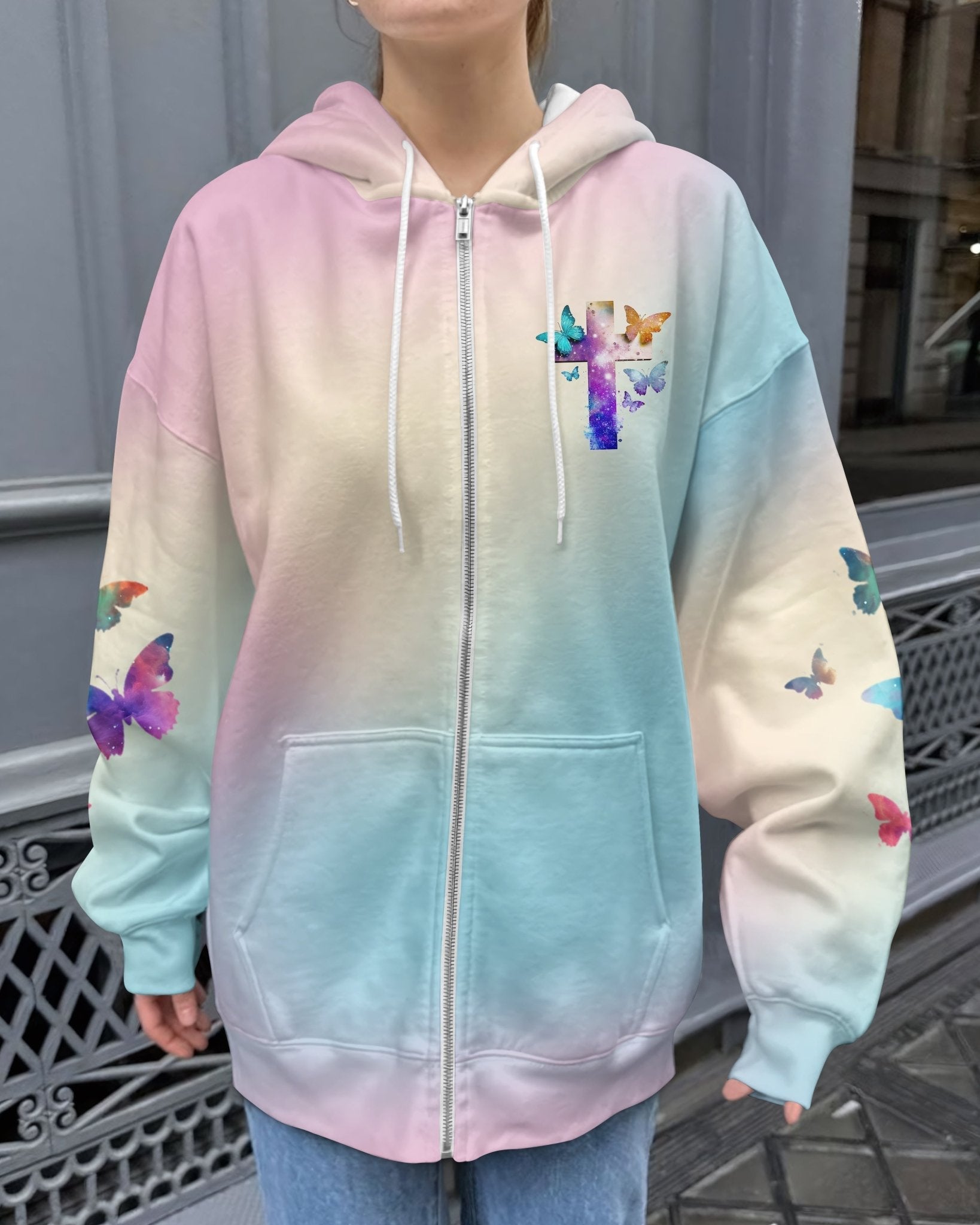 Butterfly Faith Hope Love All Over Print Zip Hoodie