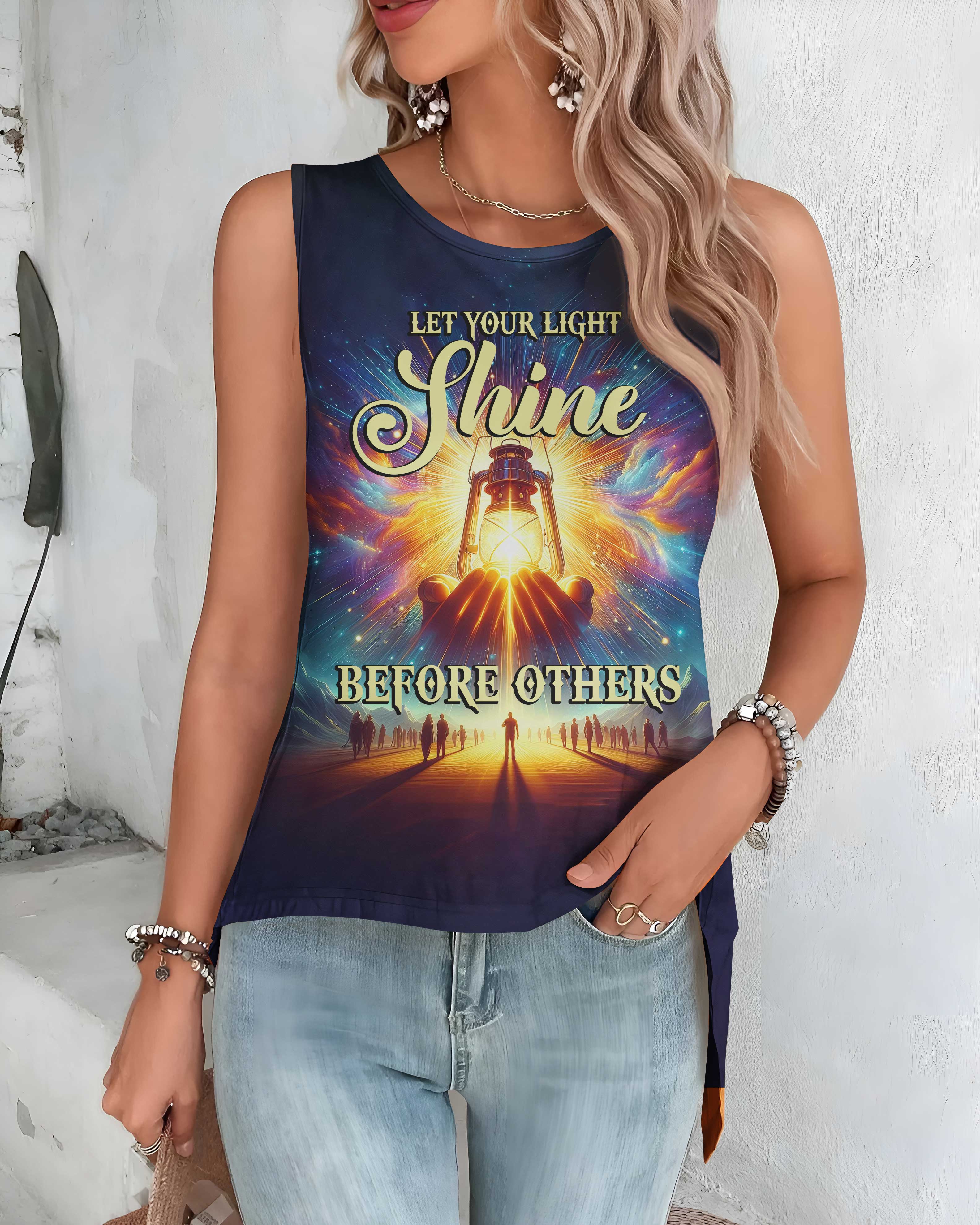 Let Your Light Shine Before Others All Over Print Cut Out Wrap Back Tank Top