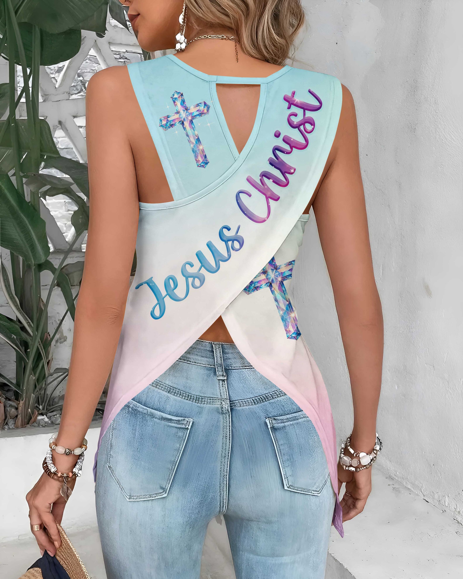 I Can Do All Things Through Christ Who Strengthens Me All Over Print Crop Out Wrap Back Tank Top