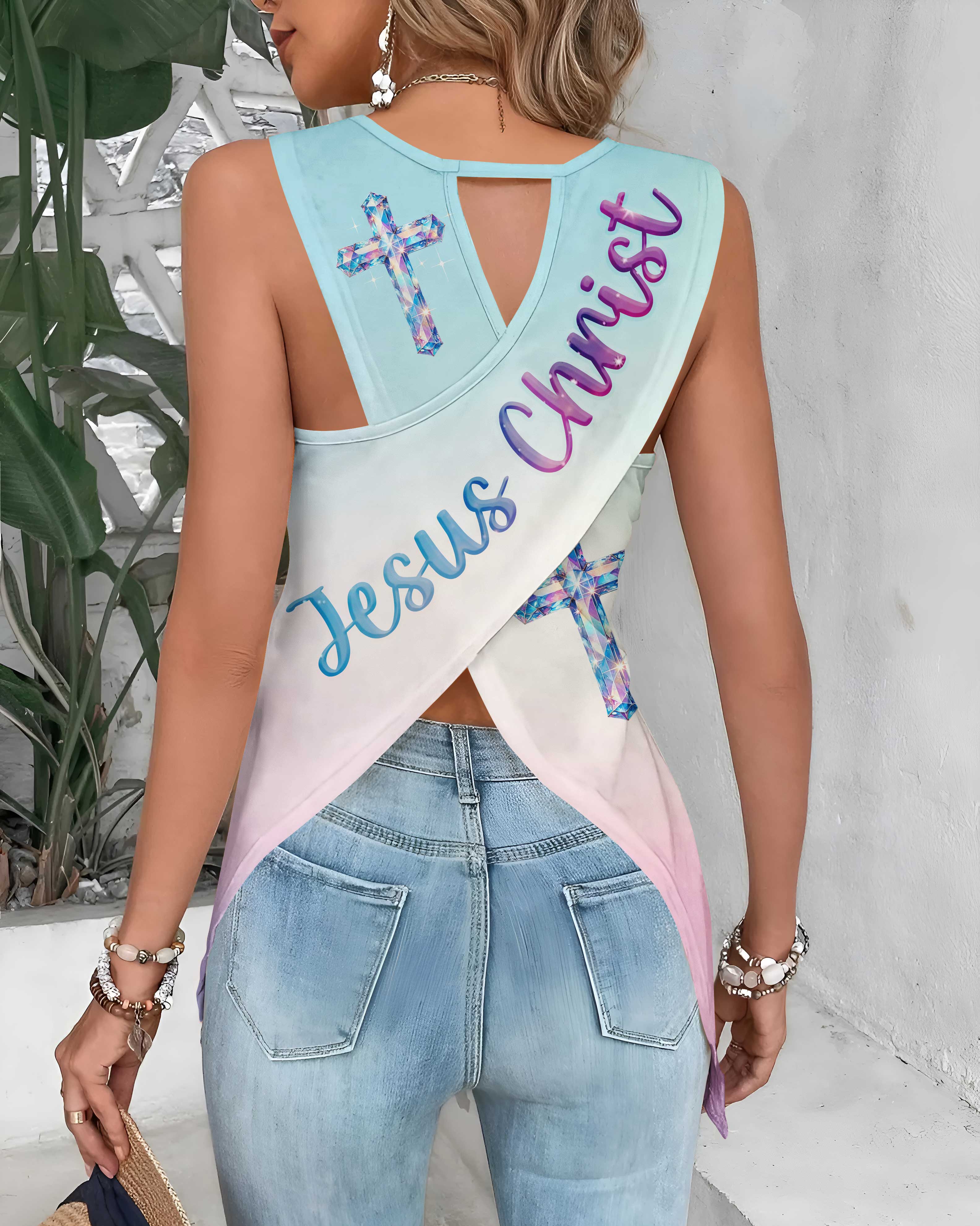 I Can Do All Things Through Christ Who Strengthens Me All Over Print Crop Out Wrap Back Tank Top