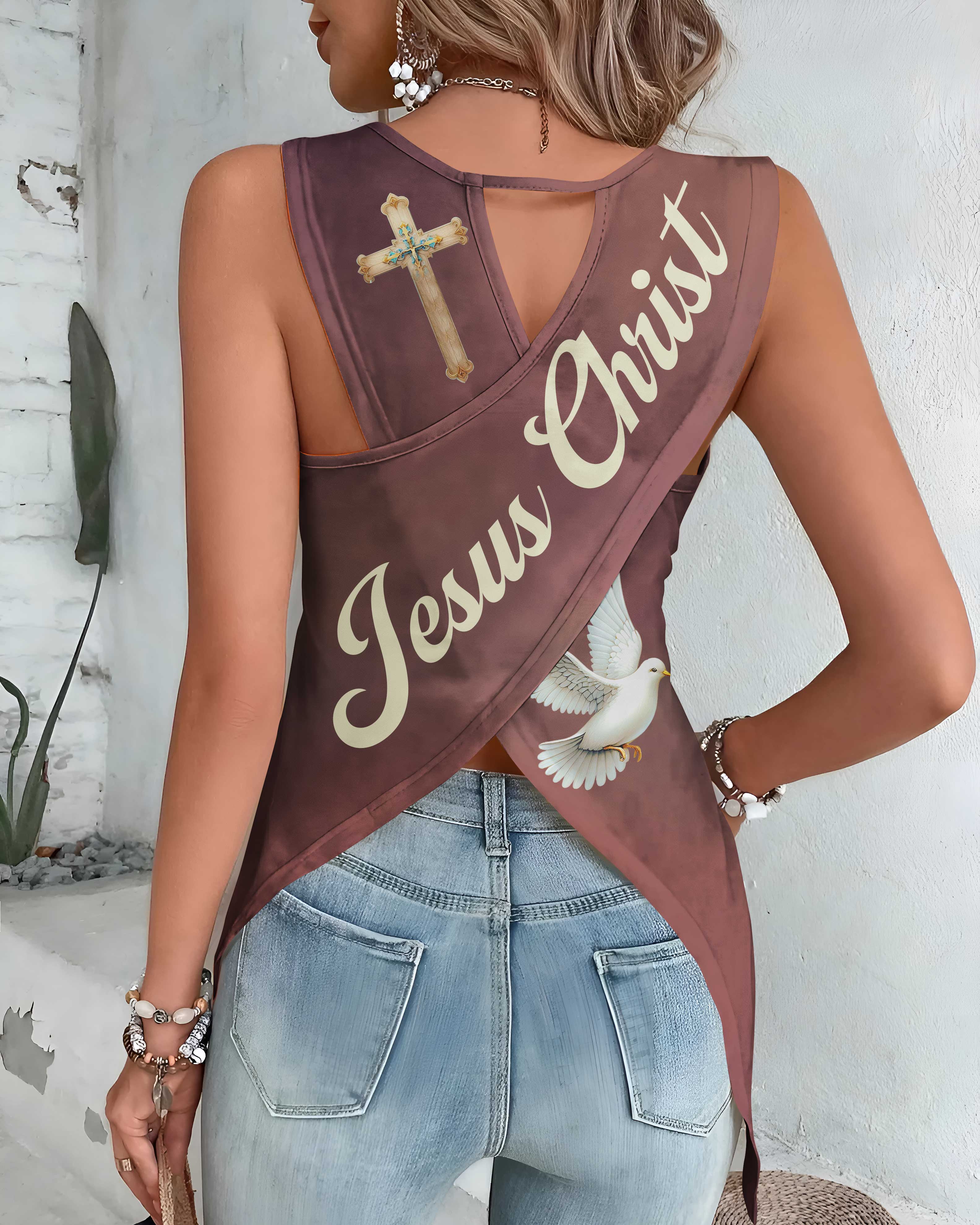 By His Stripes I Am Healed All Over Print Cut Out Wrap Back Tank Top