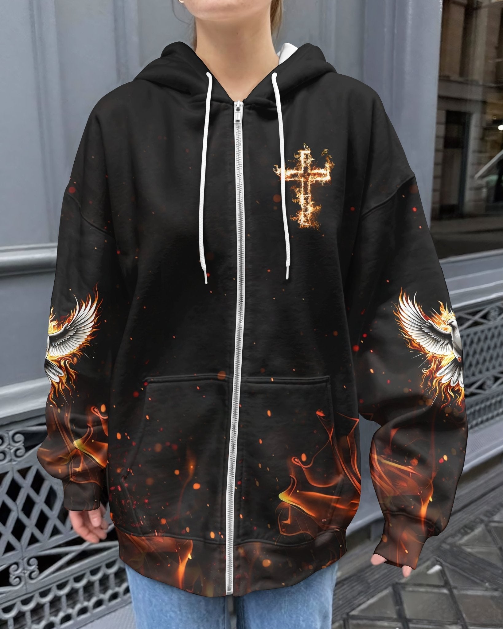 Baptized In Fire Matthew 3:11 All Over Print Zip Hoodie