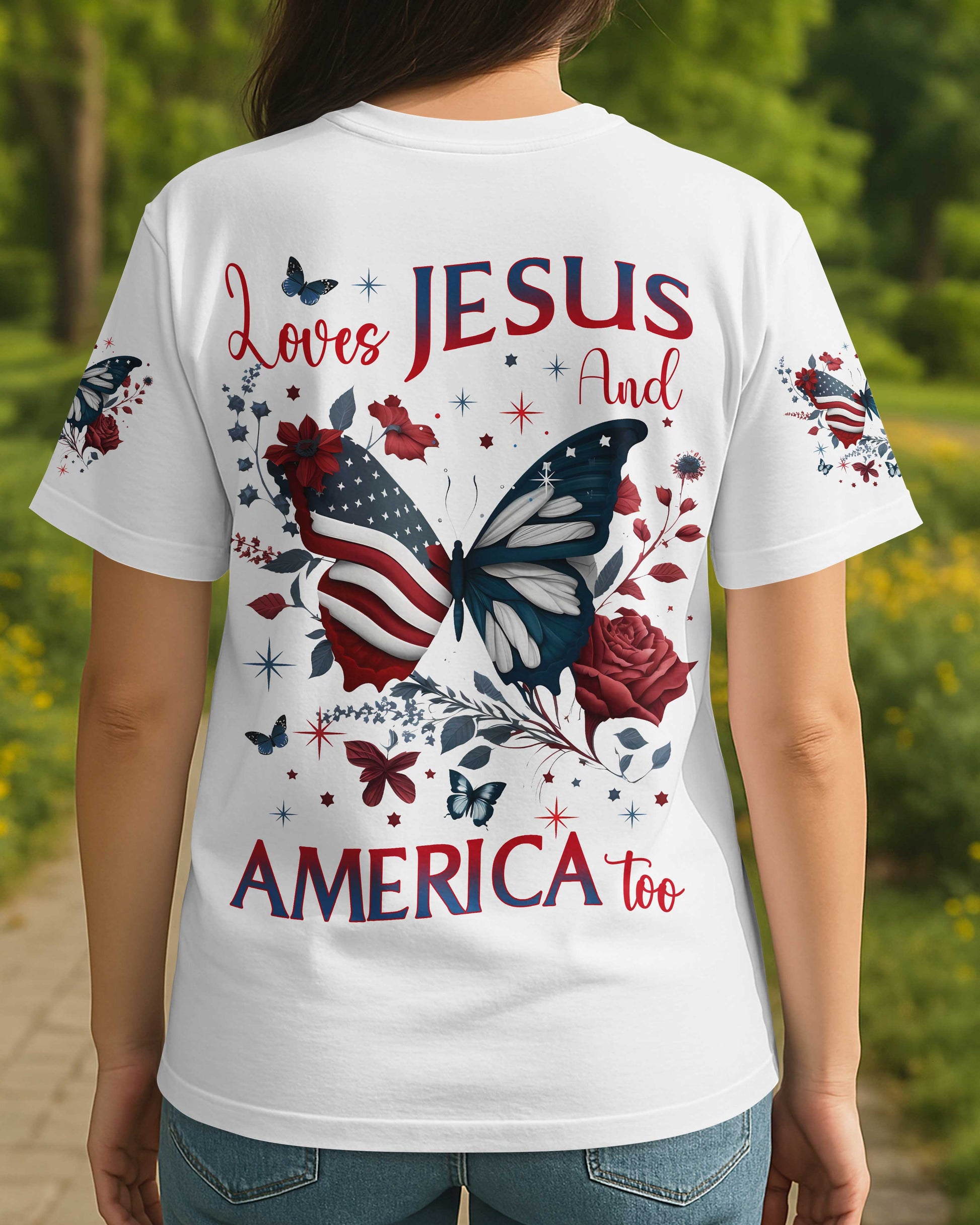 Loves Jesus And America Too All Over Print T-Shirt