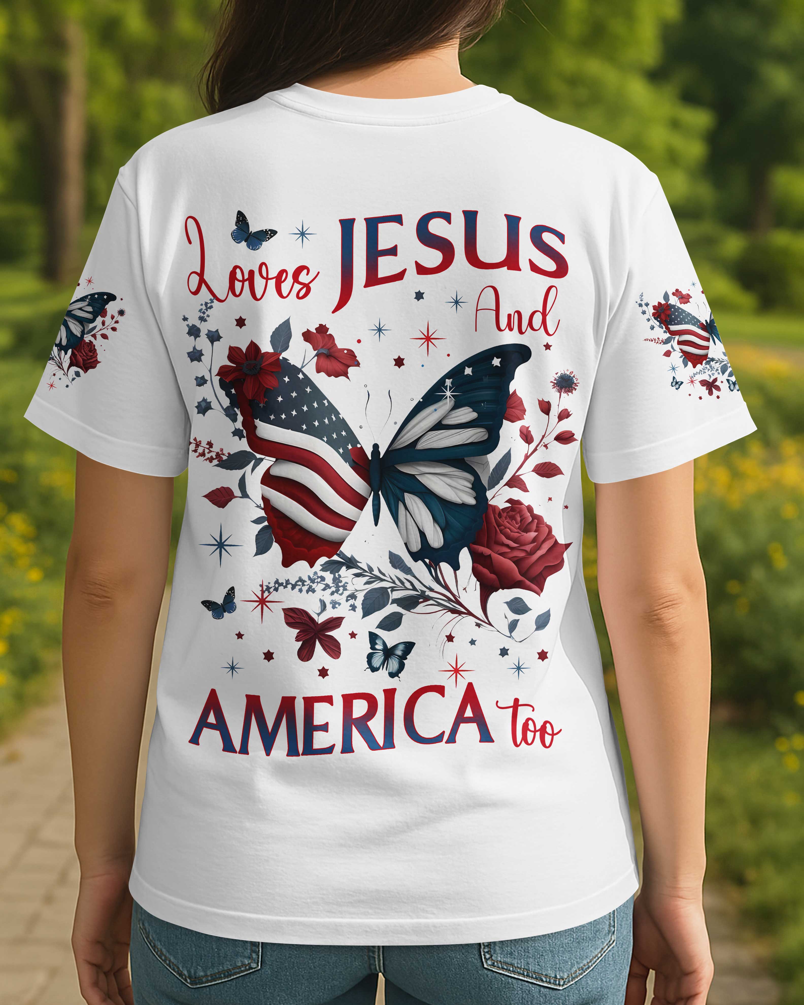 Loves Jesus And America Too All Over Print T-Shirt