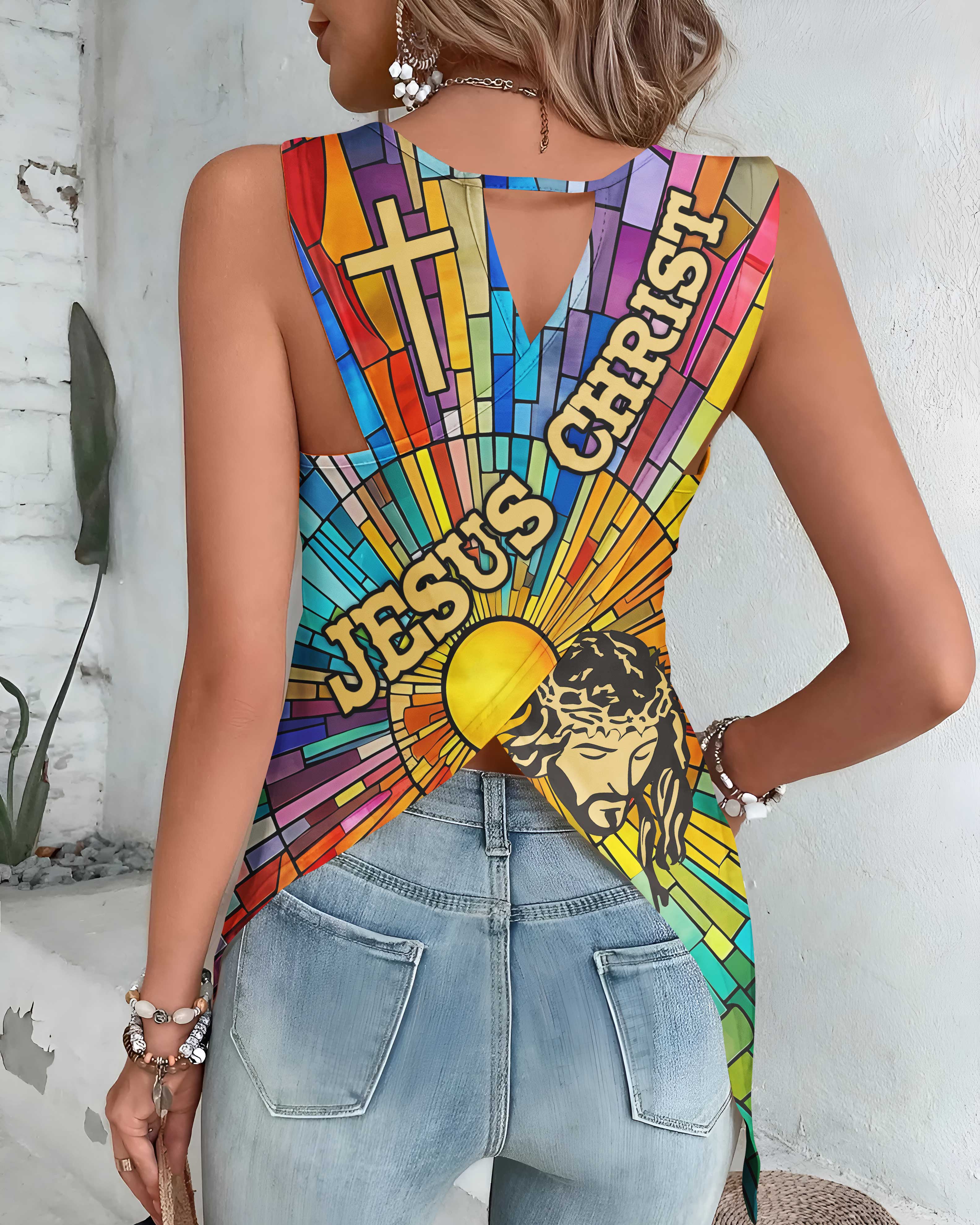 The Lord Is My Light And My Salvation Whom Shall I Fear? All Over Print Cut Out Wrap Back Tank Top