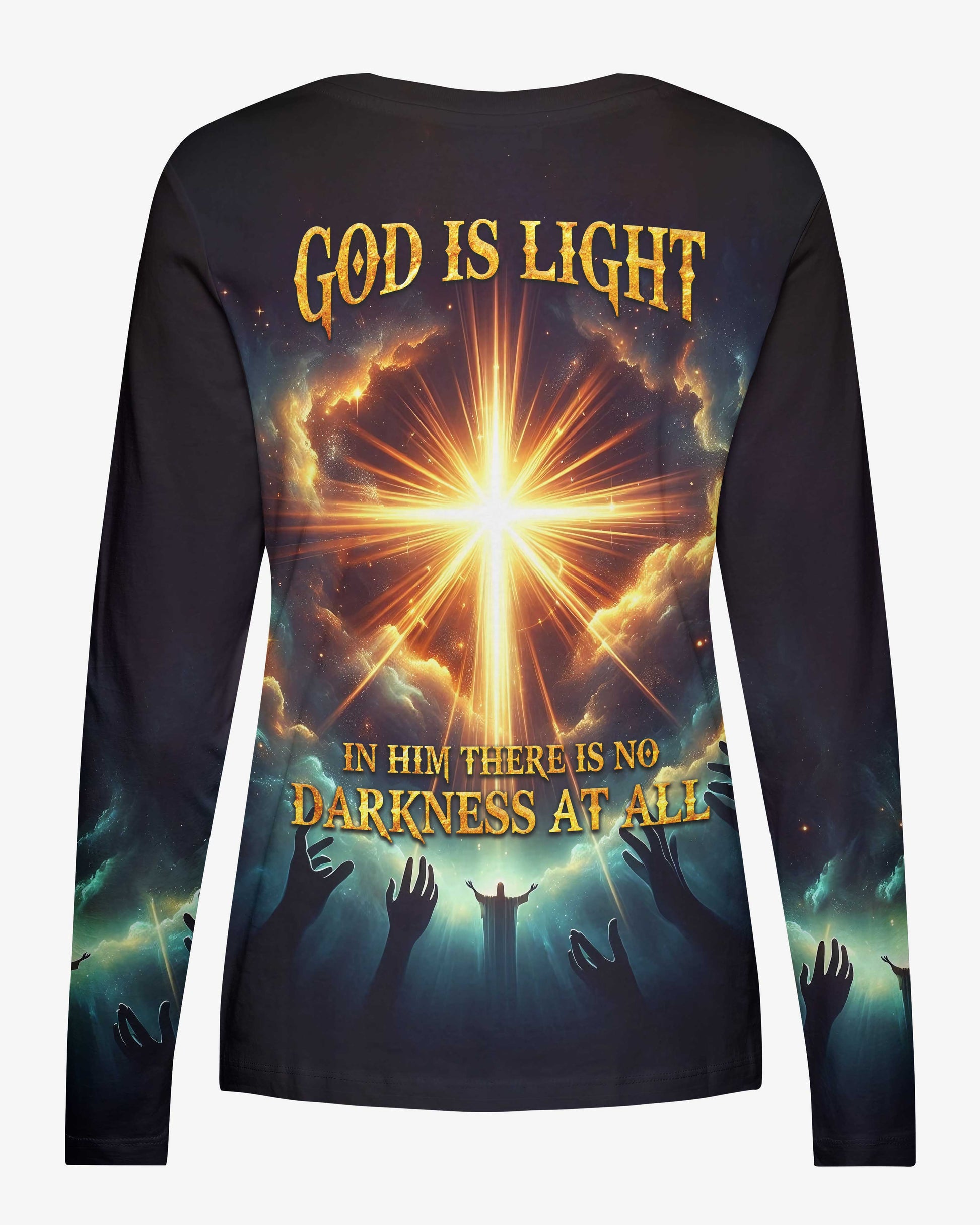 God Is Light In Him There Is No Darkness At All All Over Print V-neck Long Sleeves Shirt