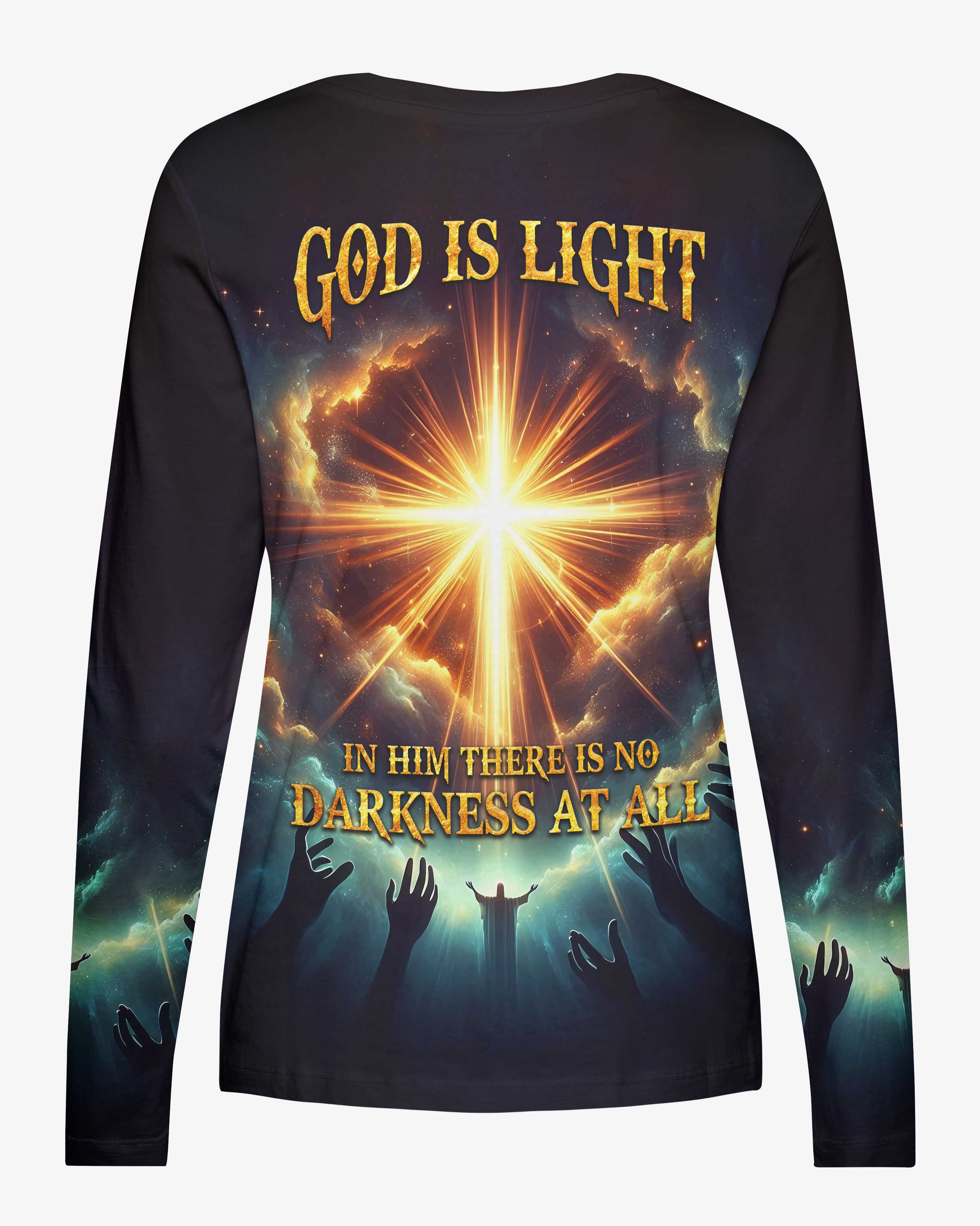 God Is Light In Him There Is No Darkness At All All Over Print V-neck Long Sleeves Shirt