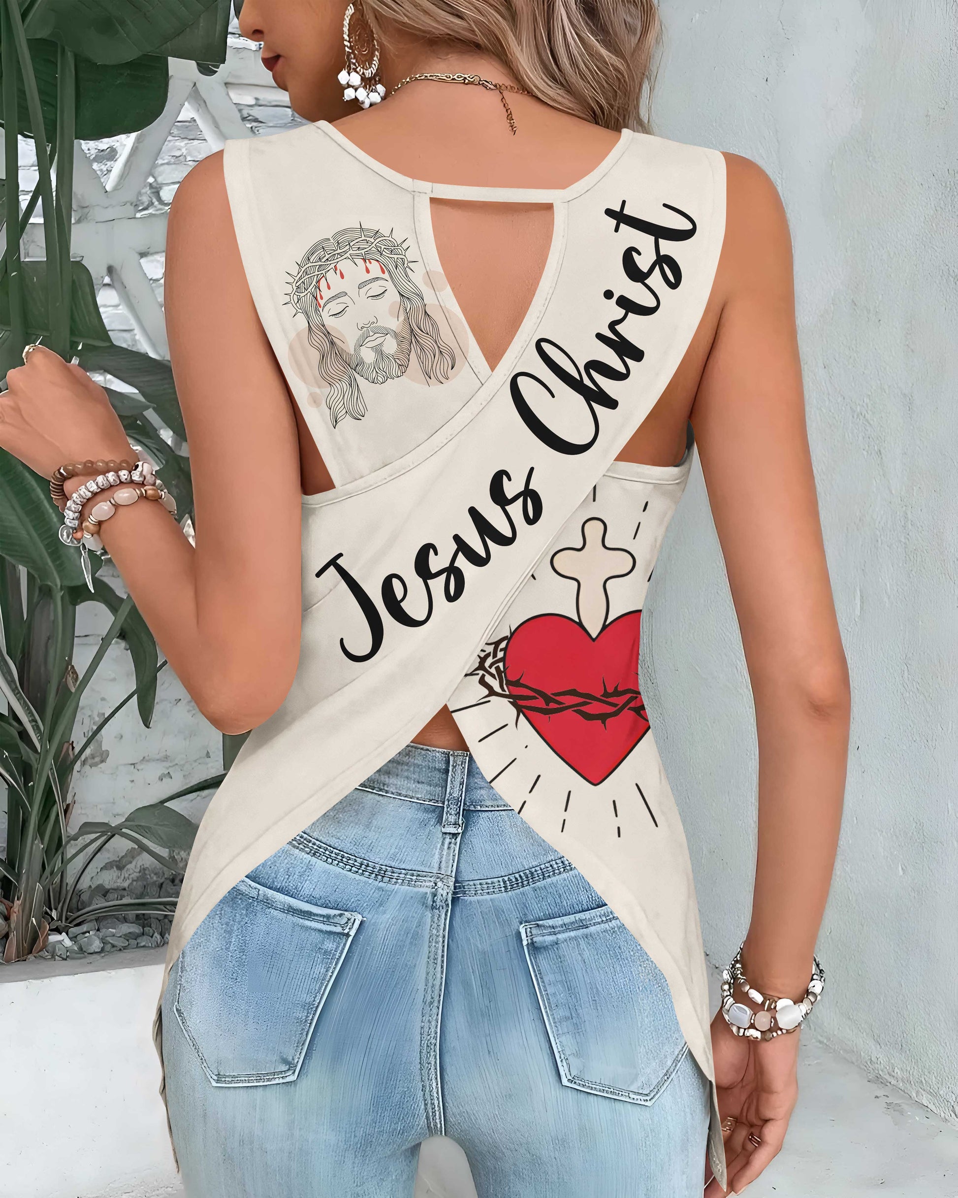 I Fell In Love With The Man Who Died For Me All Over Print Crop Out Wrap Back Tank Top