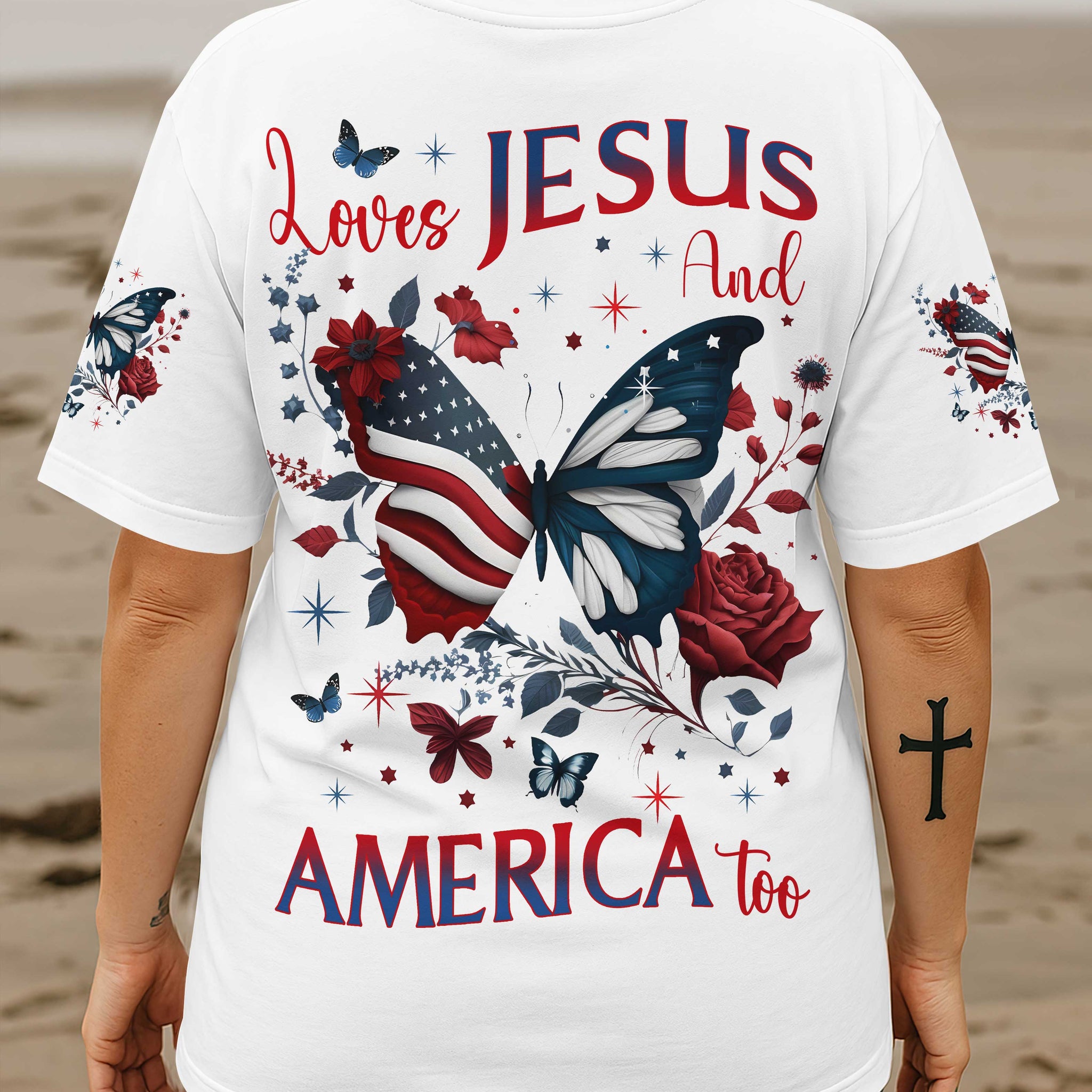 Loves Jesus And America Too All Over Print T-Shirt