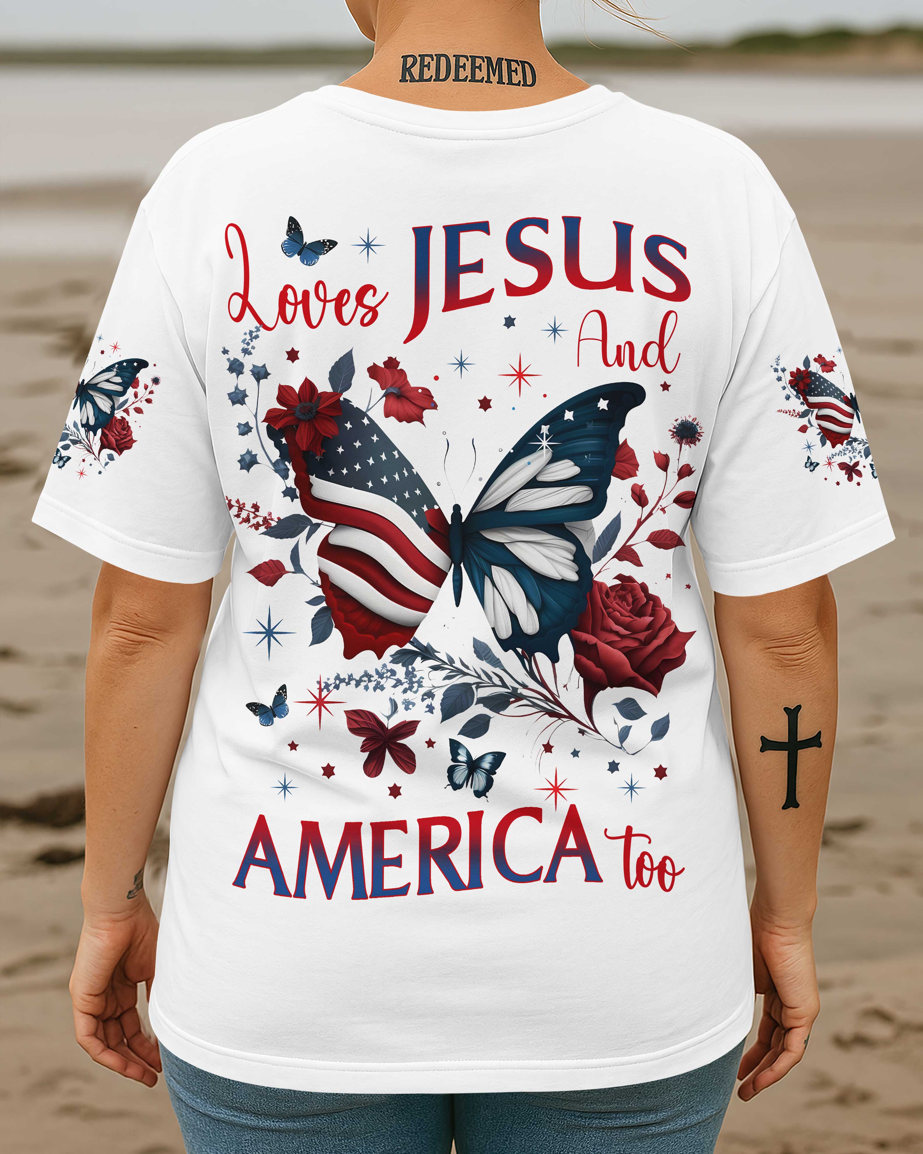 Loves Jesus And America Too All Over Print T-Shirt