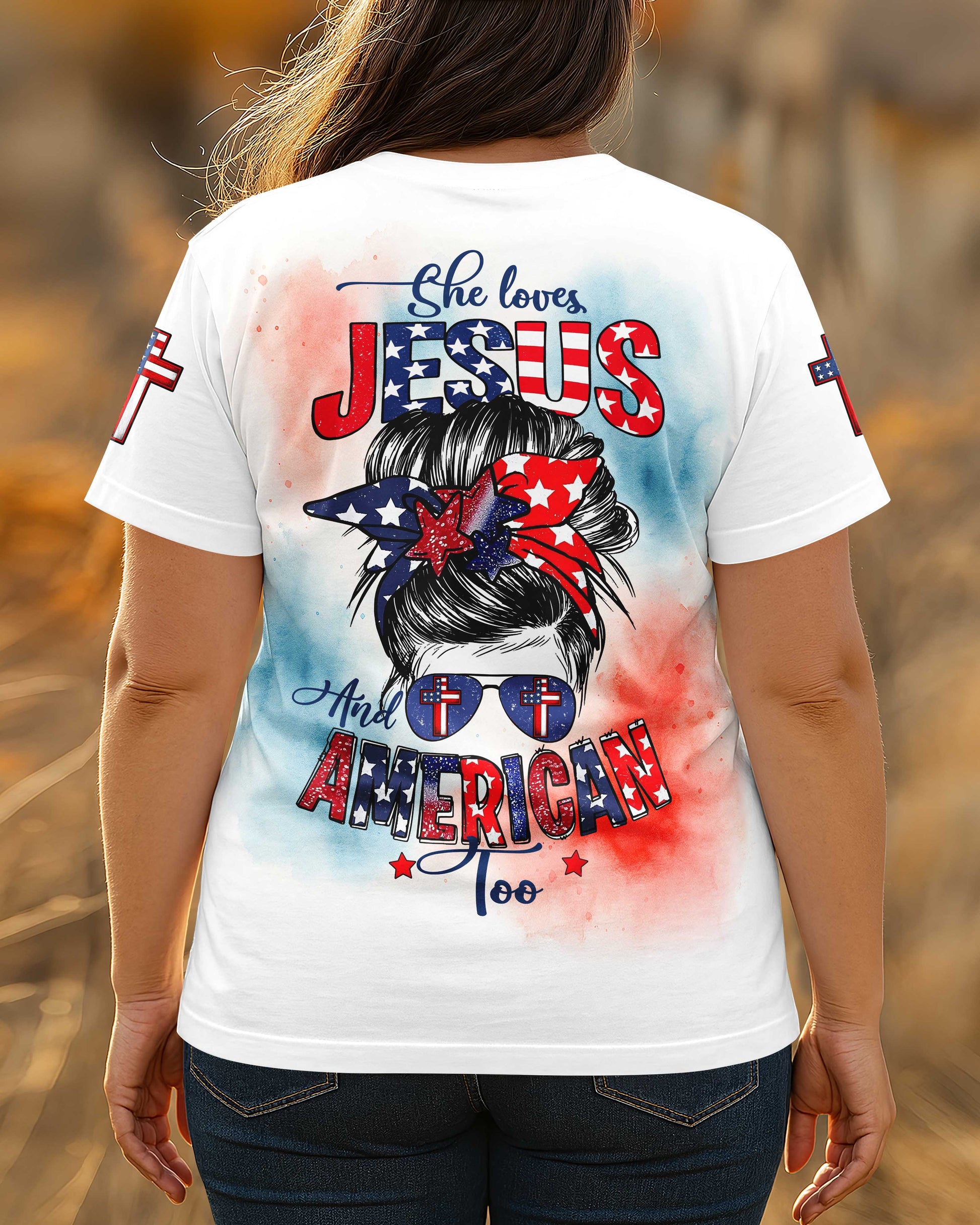 She Loves Jesus And American Too All Over Print T-Shirt