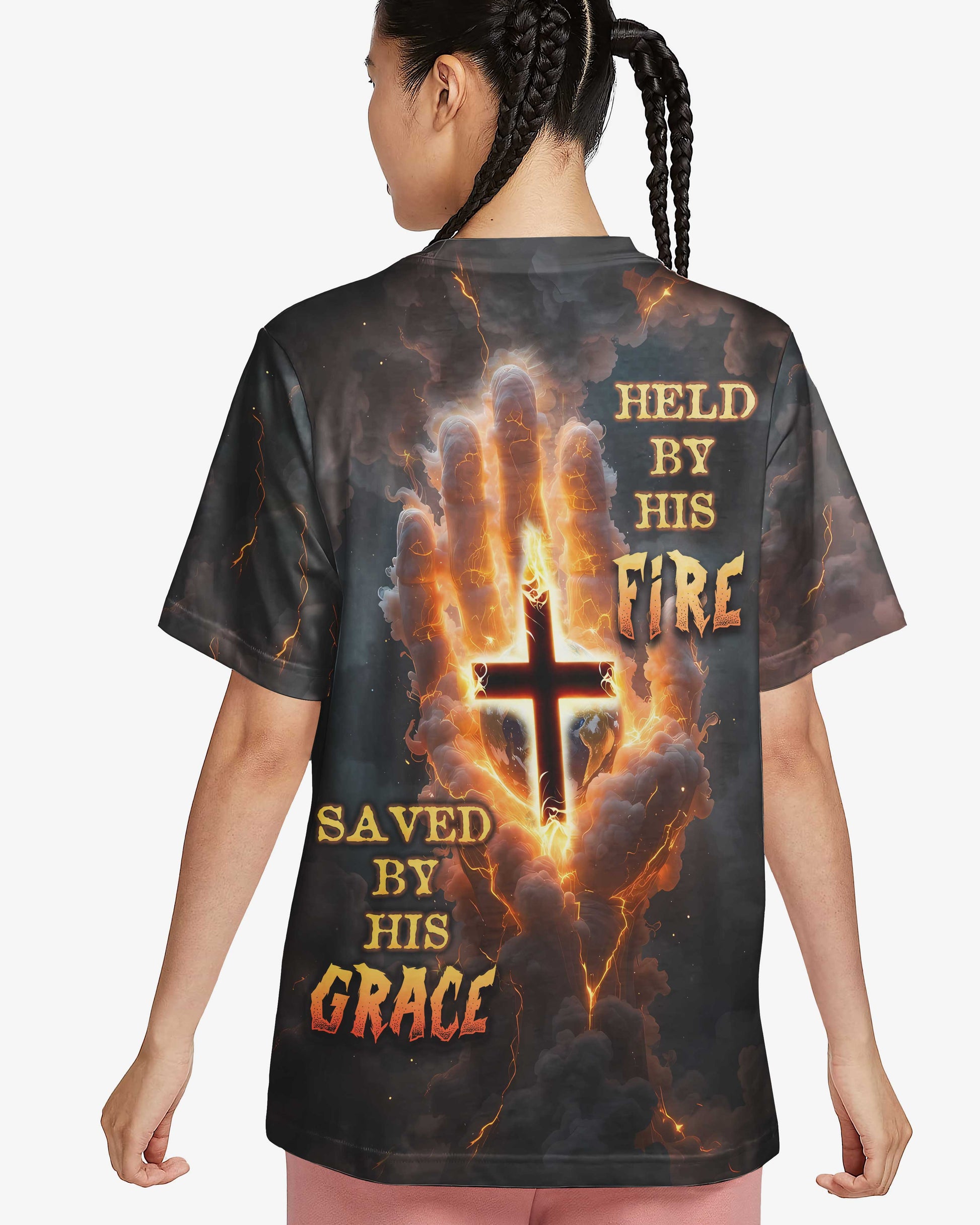 Held By His Fire Saved By His Grace All Over Print T-Shirt