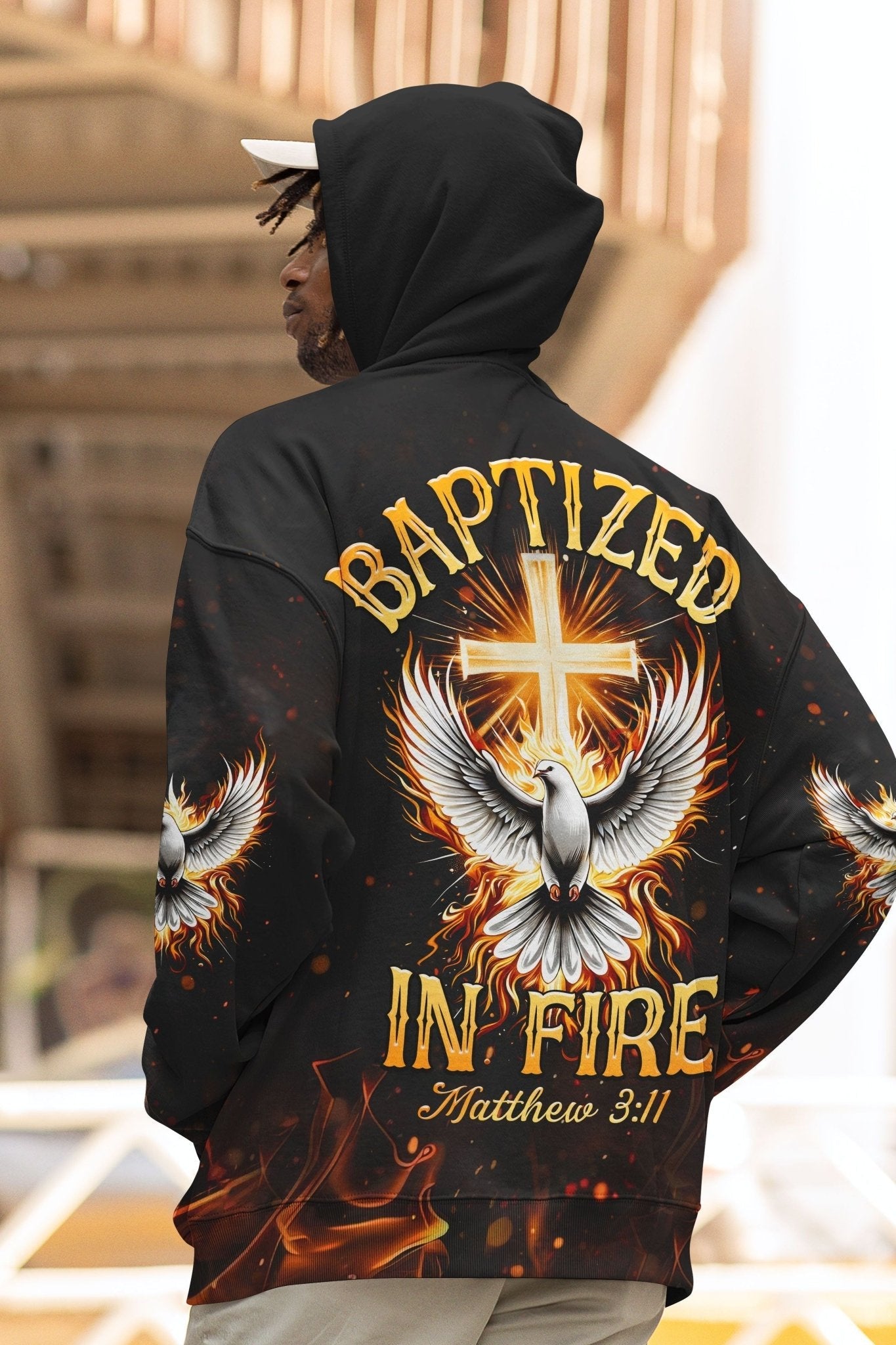 Baptized In Fire Matthew 3:11 All Over Print Hoodie