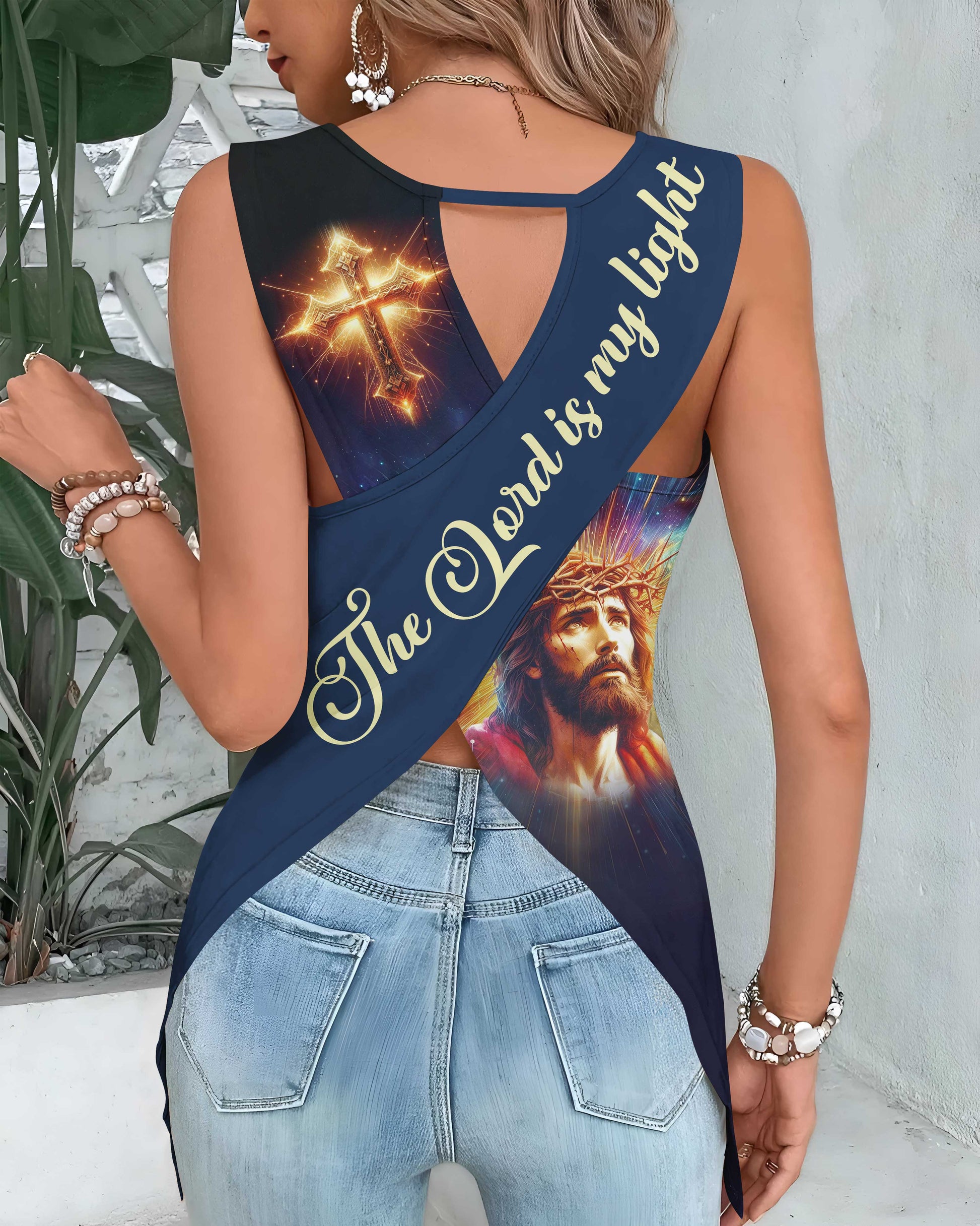 Let Your Light Shine Before Others All Over Print Cut Out Wrap Back Tank Top