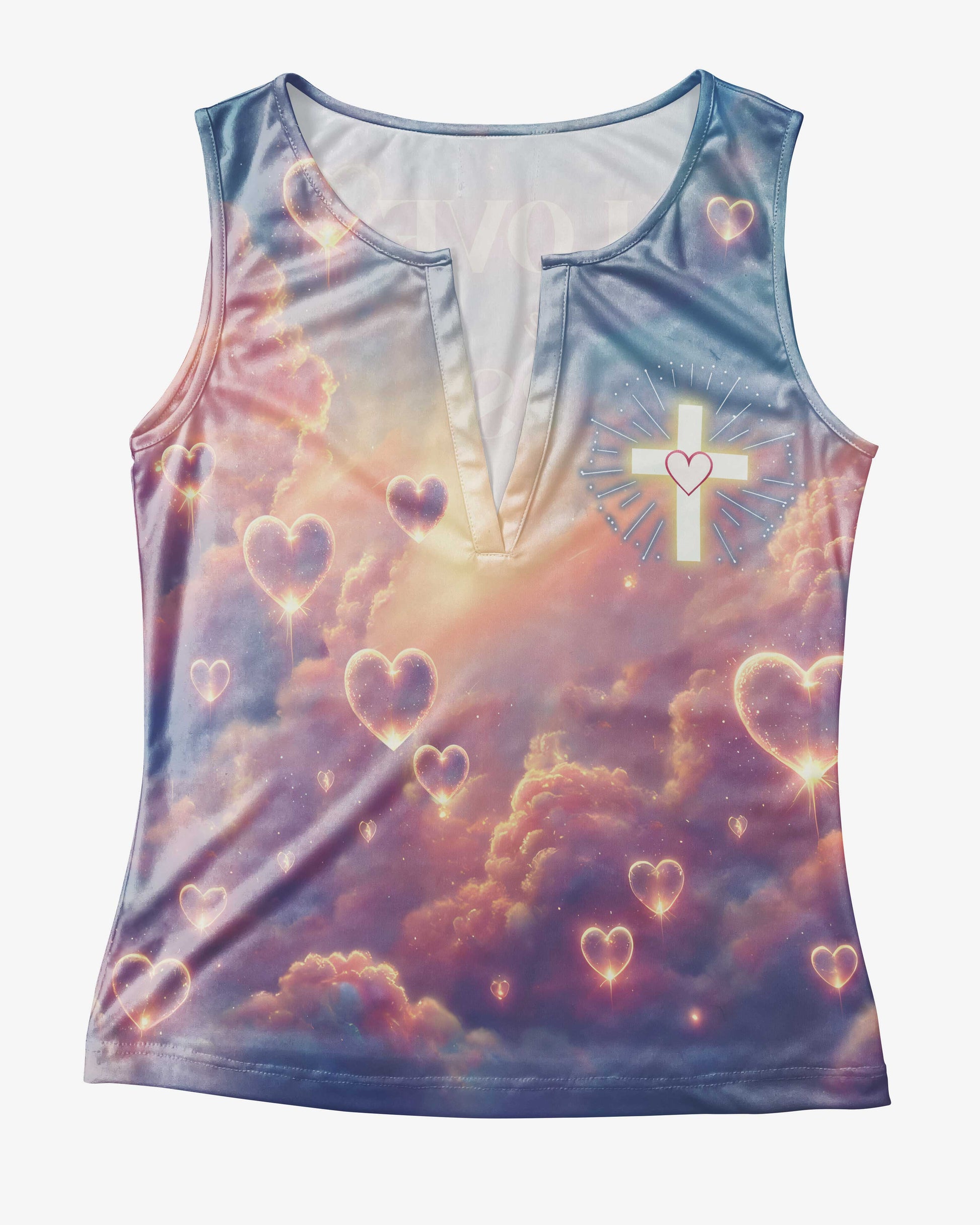 We Love Because He First Loved Us All Over Print V-neck Tank Top