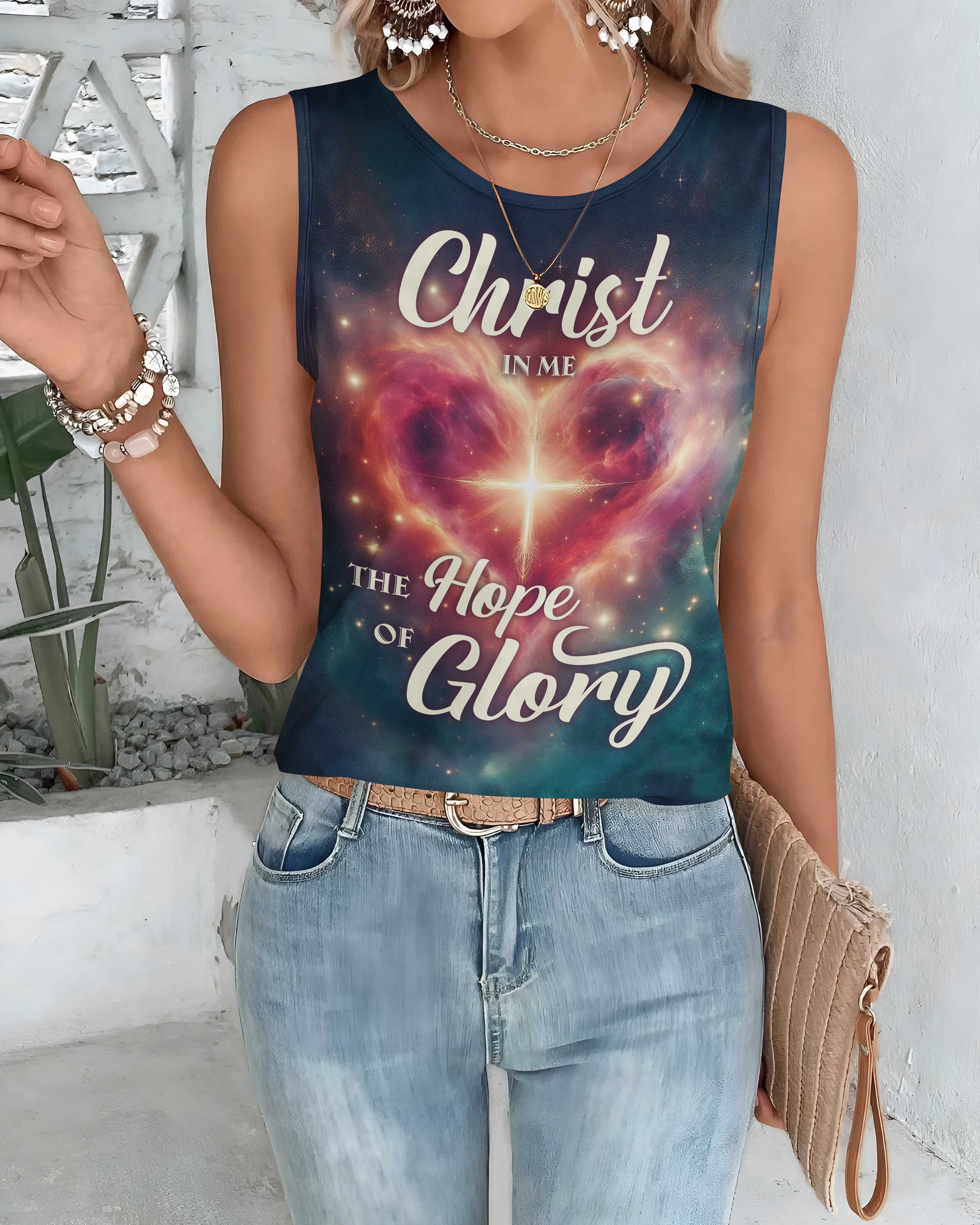 Christ In Me The Hope Of Glory All Over Print Cut Out Wrap Back Tank Top