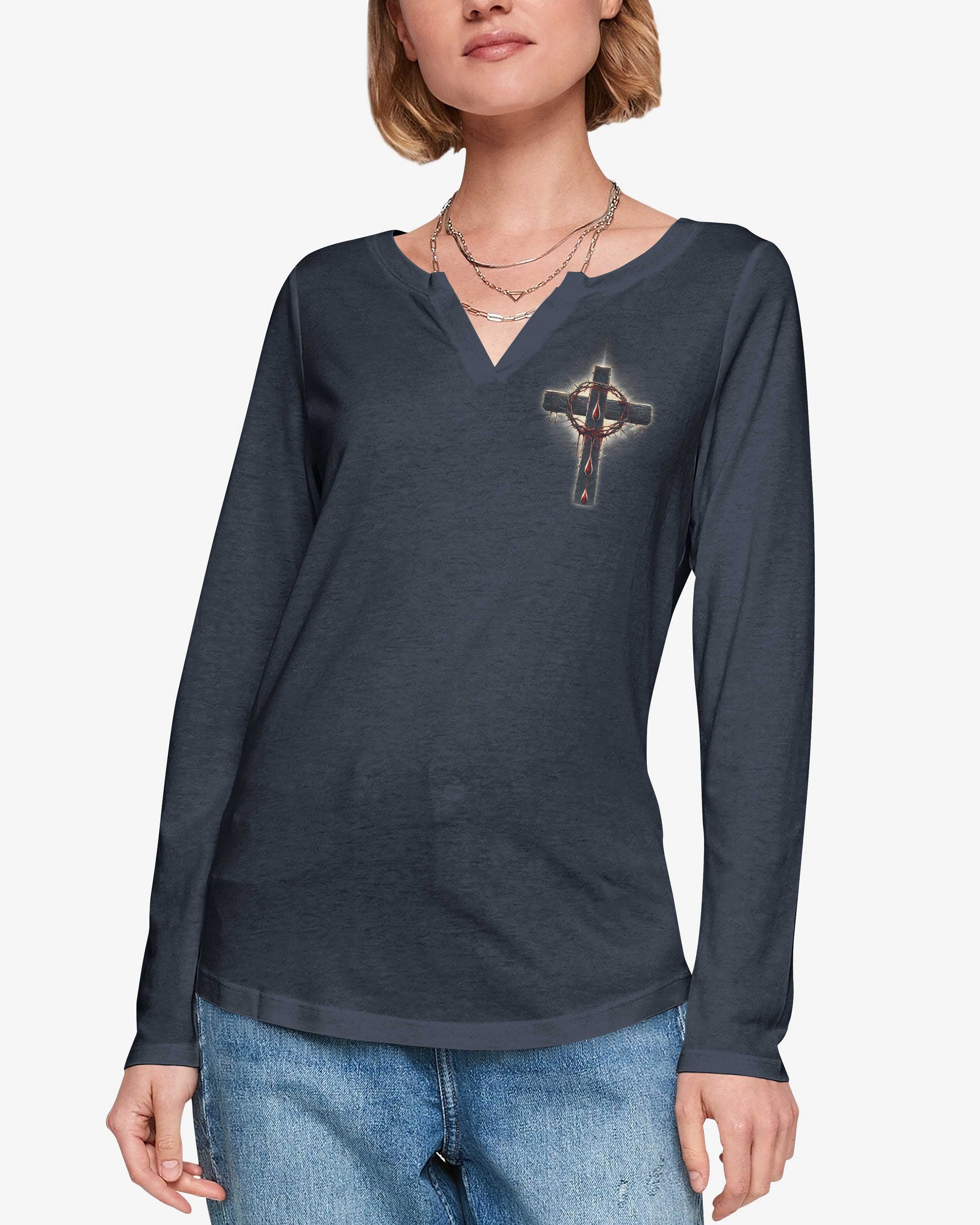 Your Sins Were Paid In Full All Over Print V-neck Long Sleeves Shirt