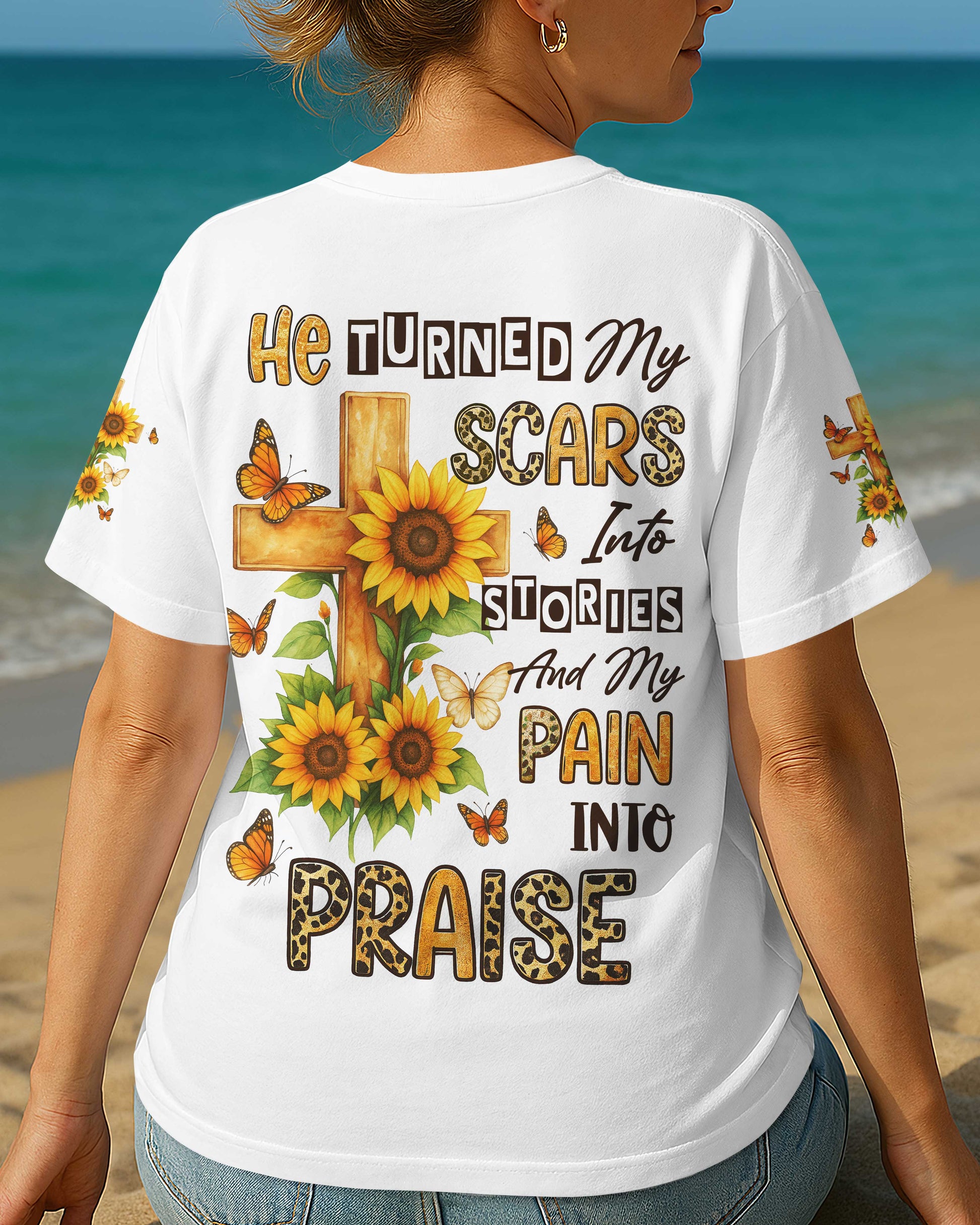 He Turned My Scars Into Stories All Over Print T-Shirt