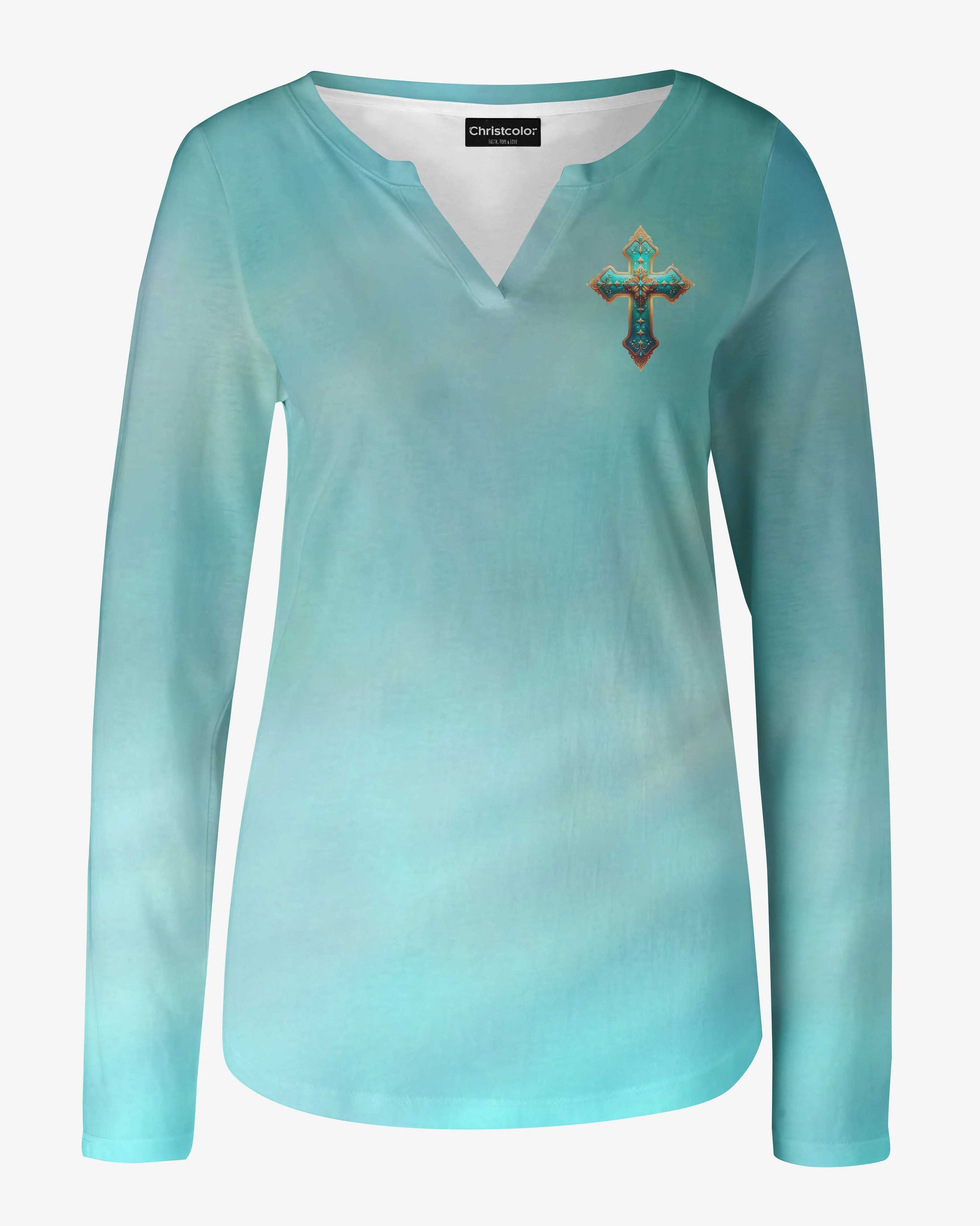 God Is With You All Over Print V-neck Long Sleeves Shirt