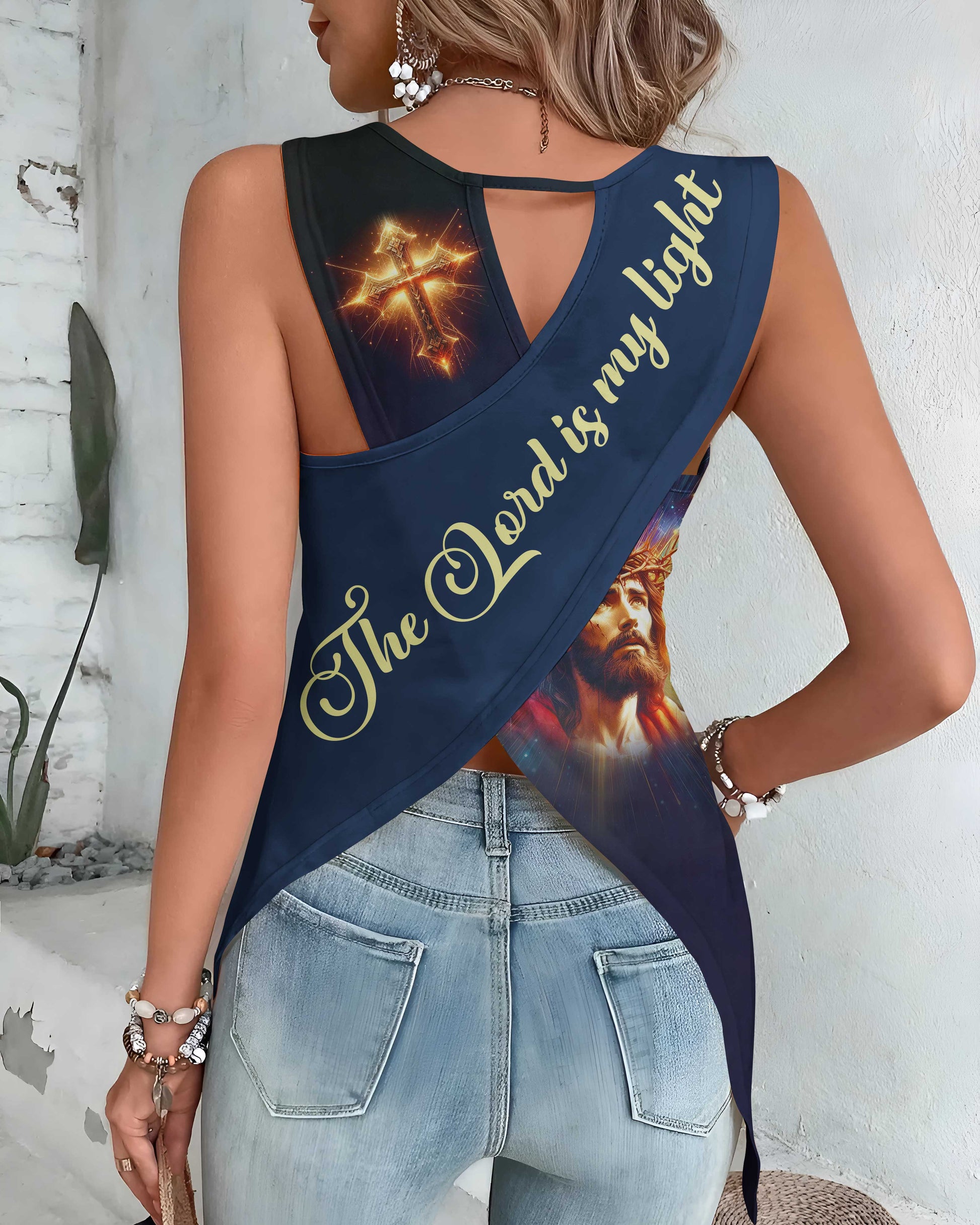 Let Your Light Shine Before Others All Over Print Cut Out Wrap Back Tank Top