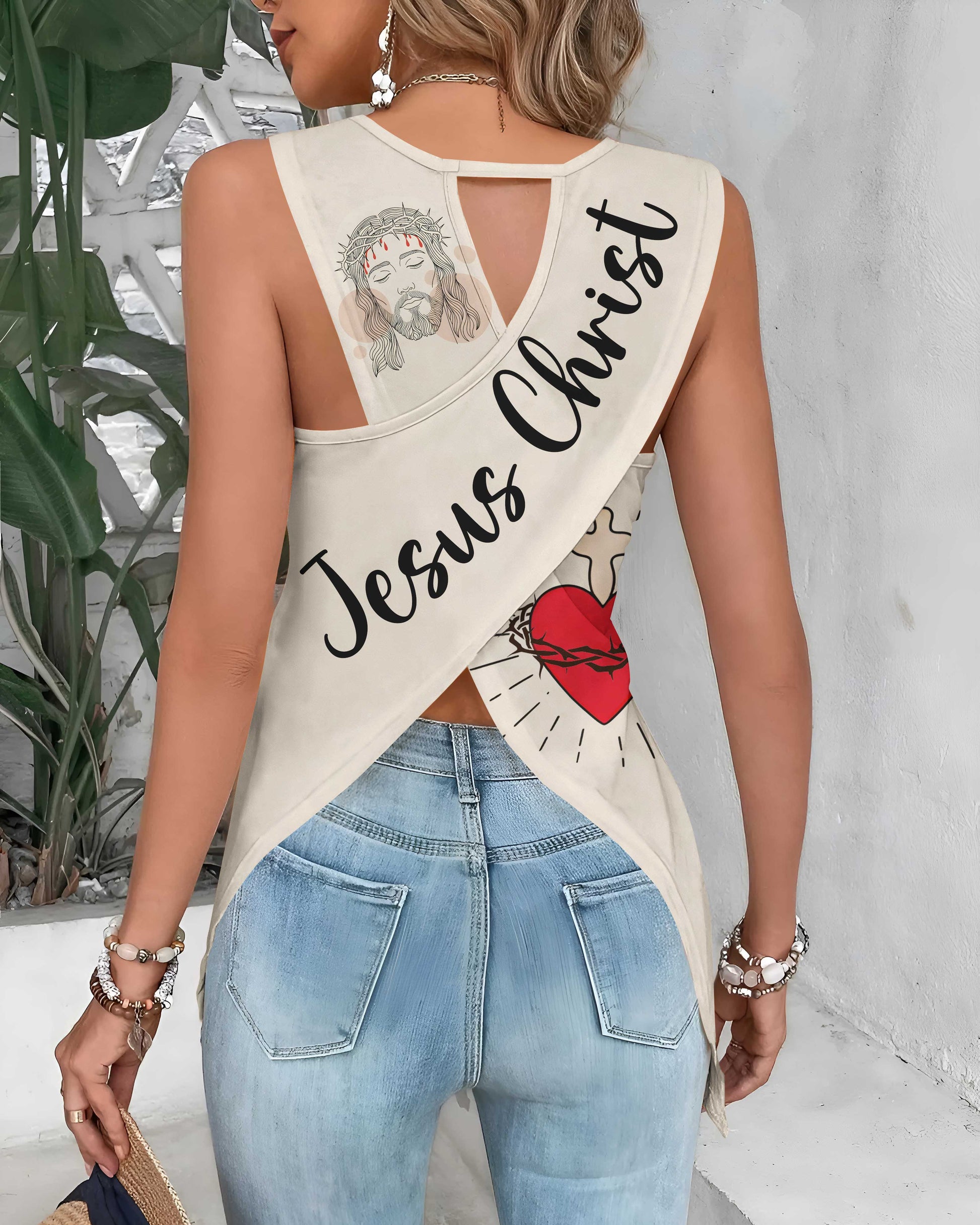 I Fell In Love With The Man Who Died For Me All Over Print Crop Out Wrap Back Tank Top