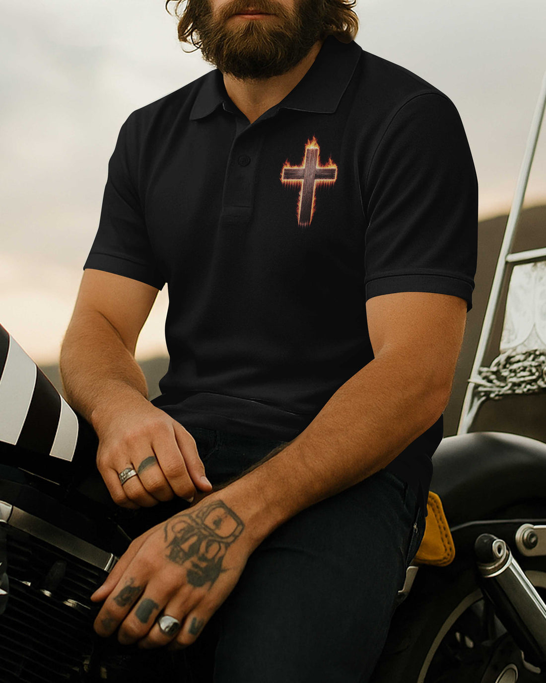 Two Wheels One Cross Endless Grace All Over Print Polo