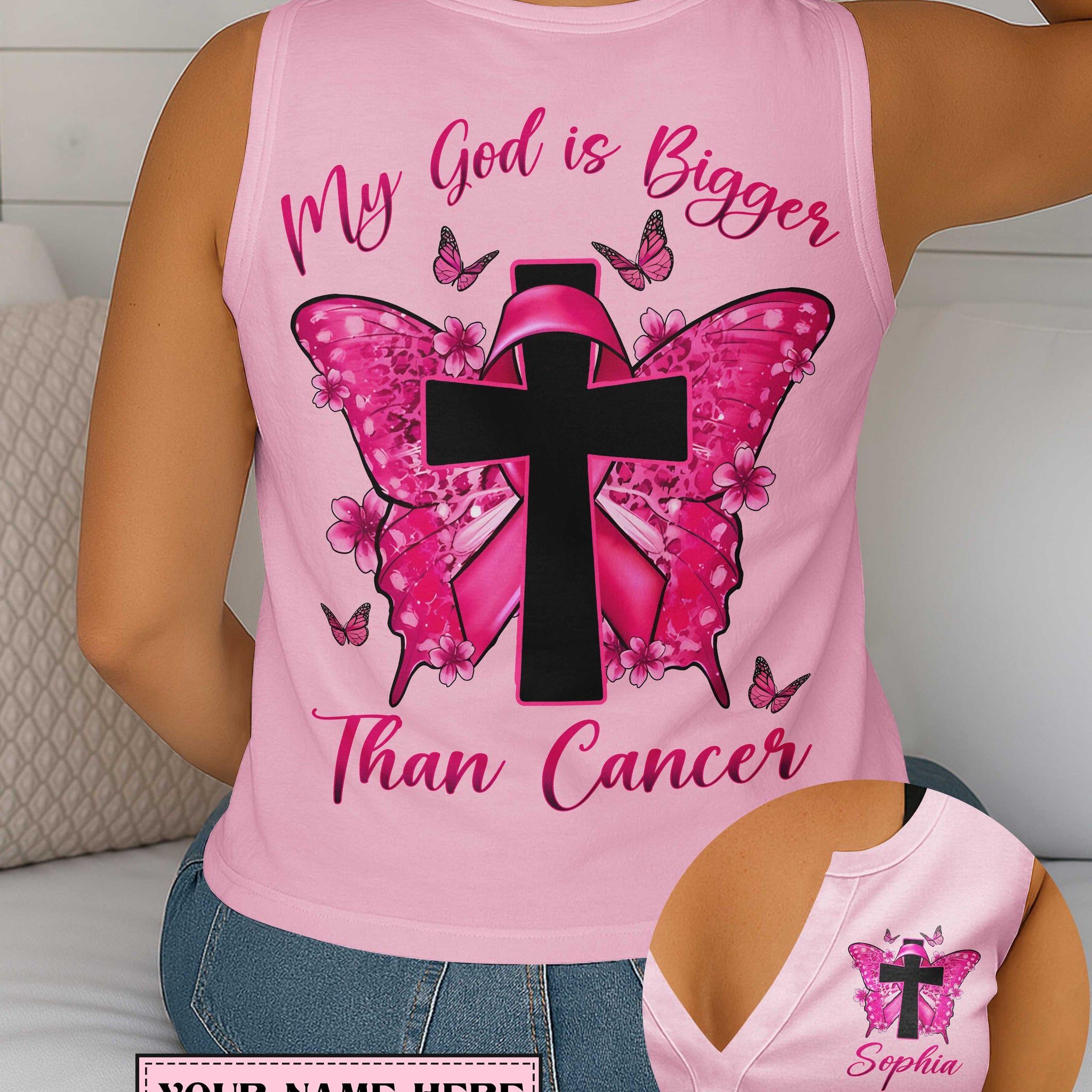 My God Is Bigger Than Cancer All Over Print V-neck Tank Top