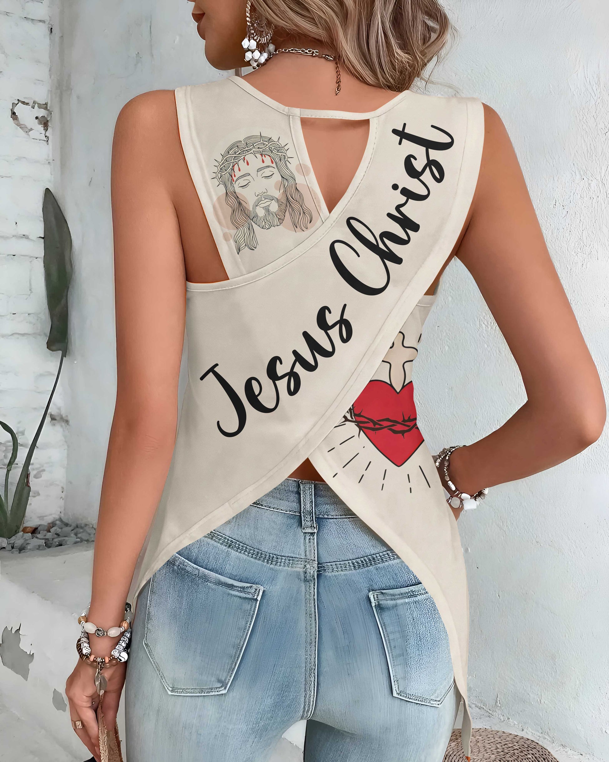 I Fell In Love With The Man Who Died For Me All Over Print Crop Out Wrap Back Tank Top