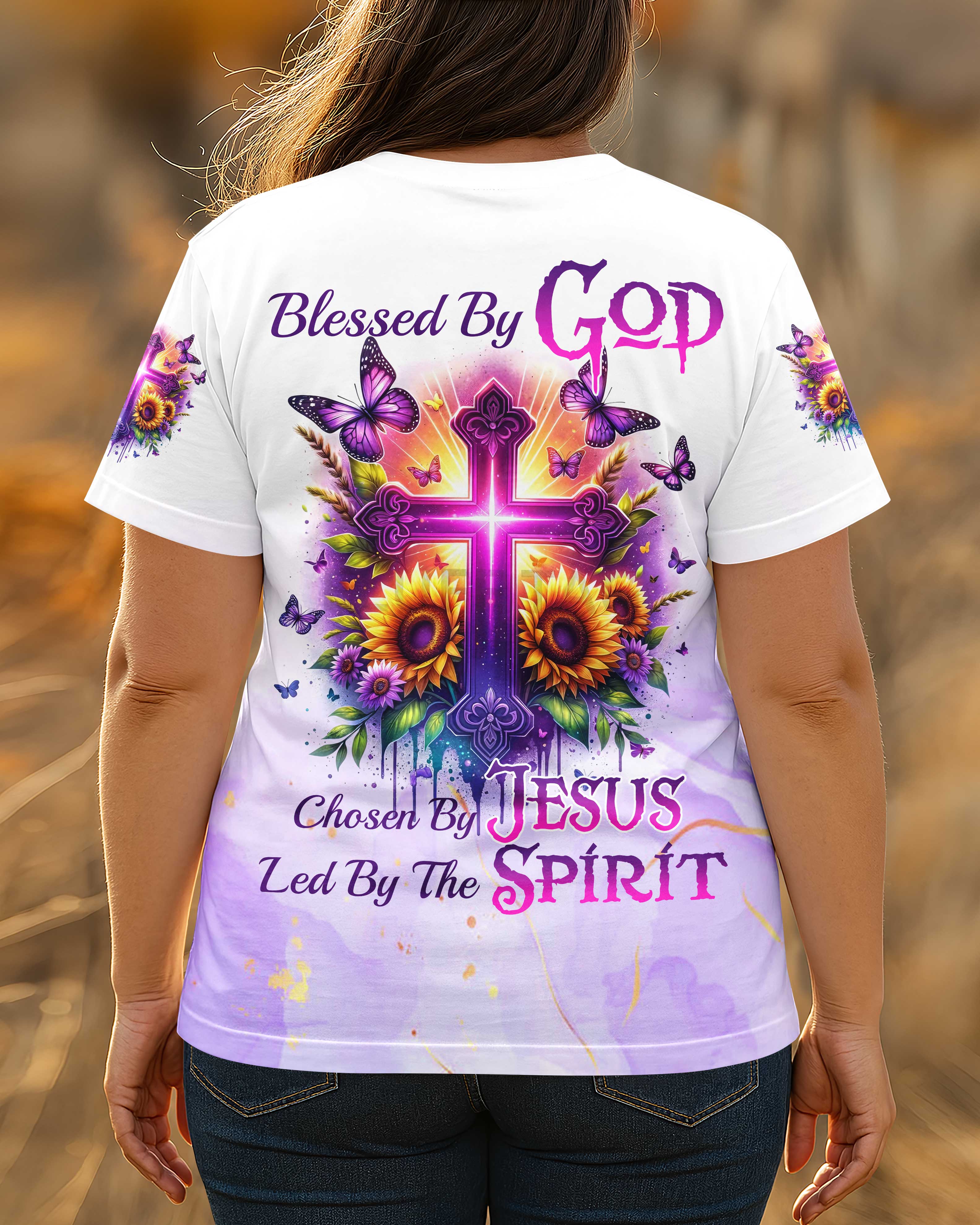 Blessed By God Chosen By Jesus Led By The Spirit All Over Print T-Shirt