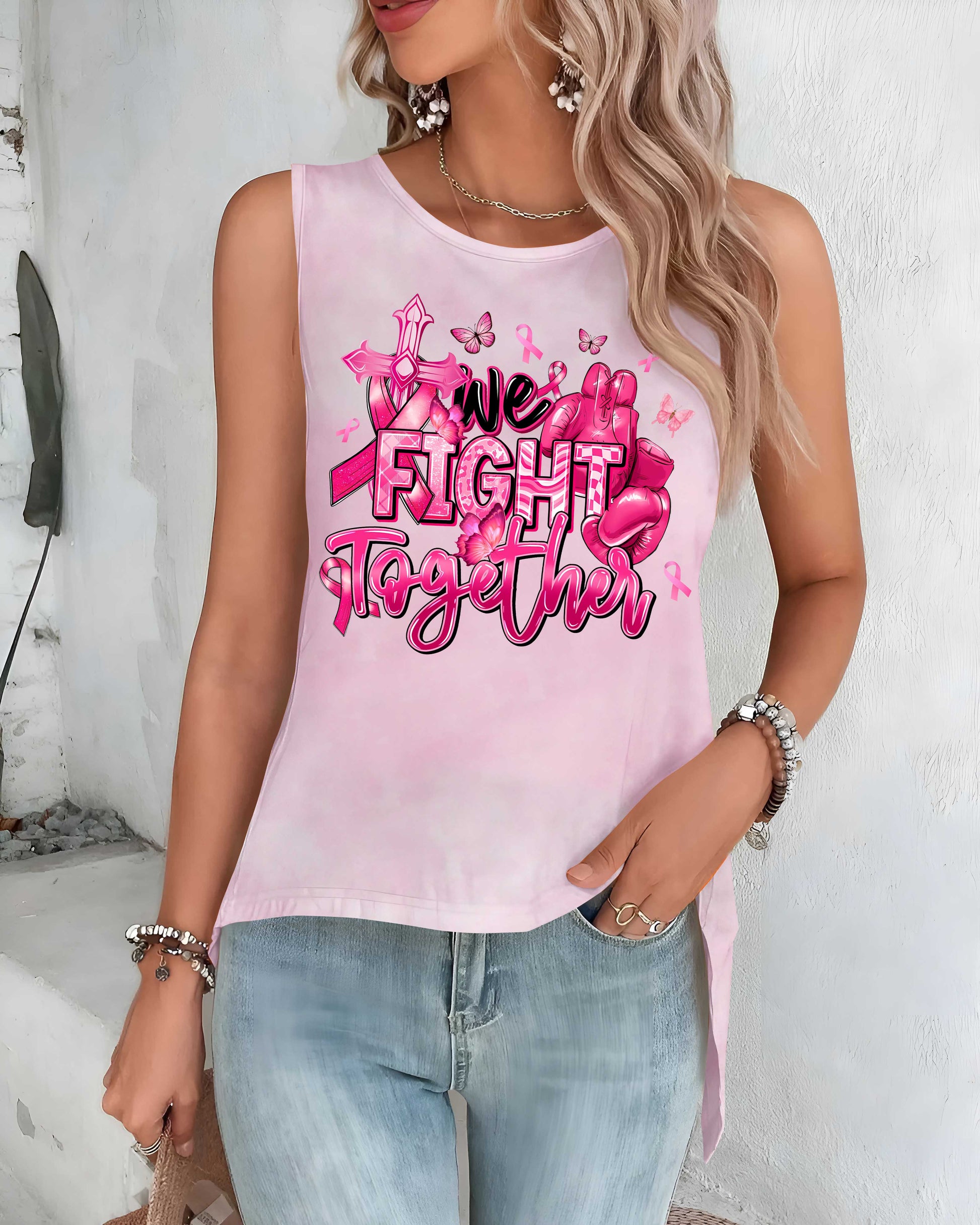 We Fight Together Crop Out Wrap Back Tank Top