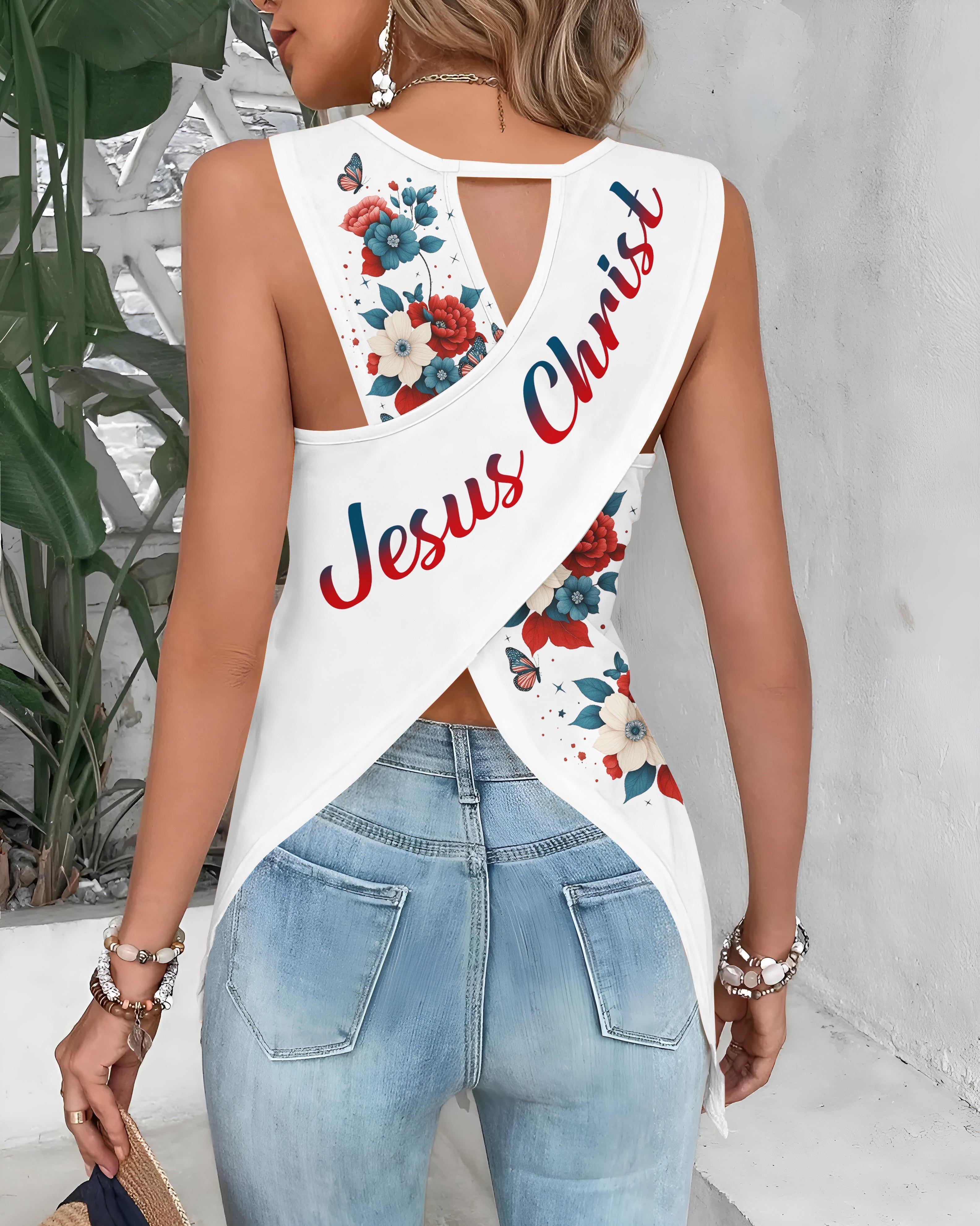 I Can Do All Things Through Christ All Over Print Cut Out Wrap Back Tank Top
