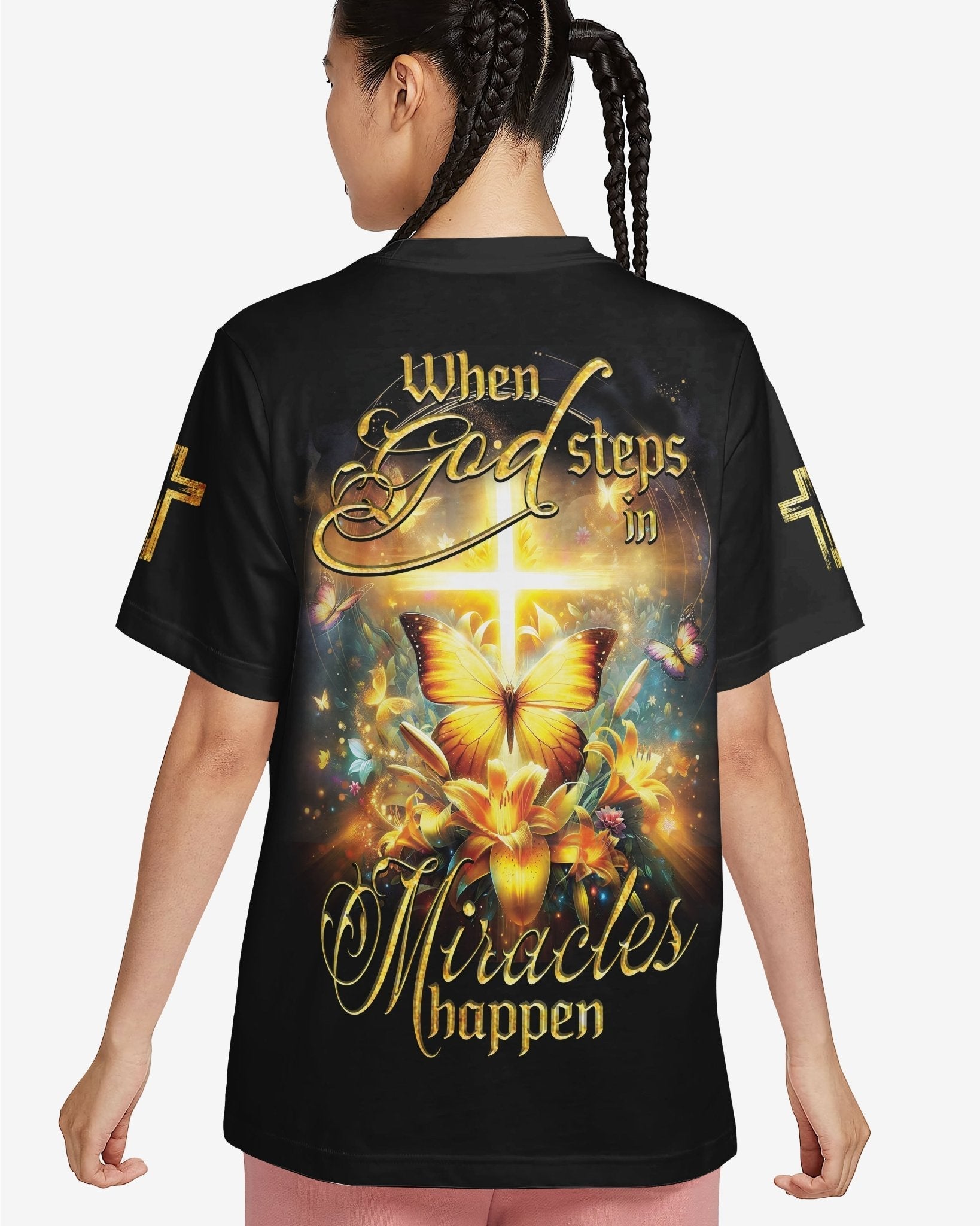 God Steps In Miracles Happen All Over Print T-shirt