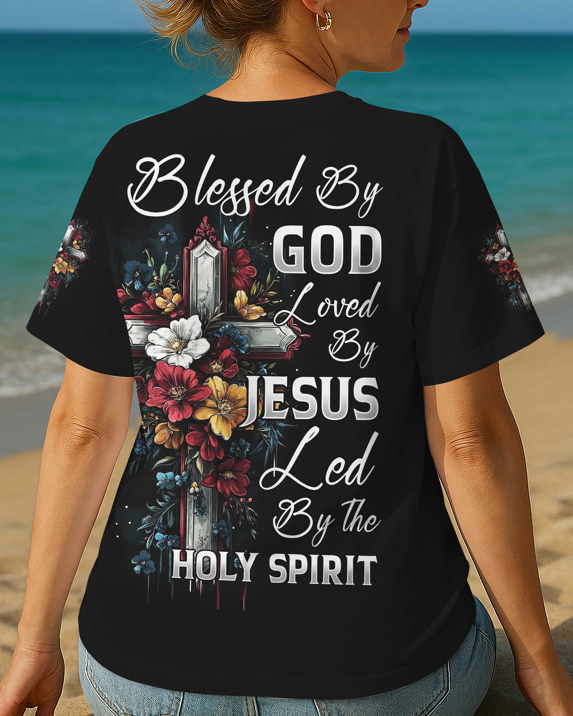 Blessed By God Loved By Jesus All Over Print T-Shirt