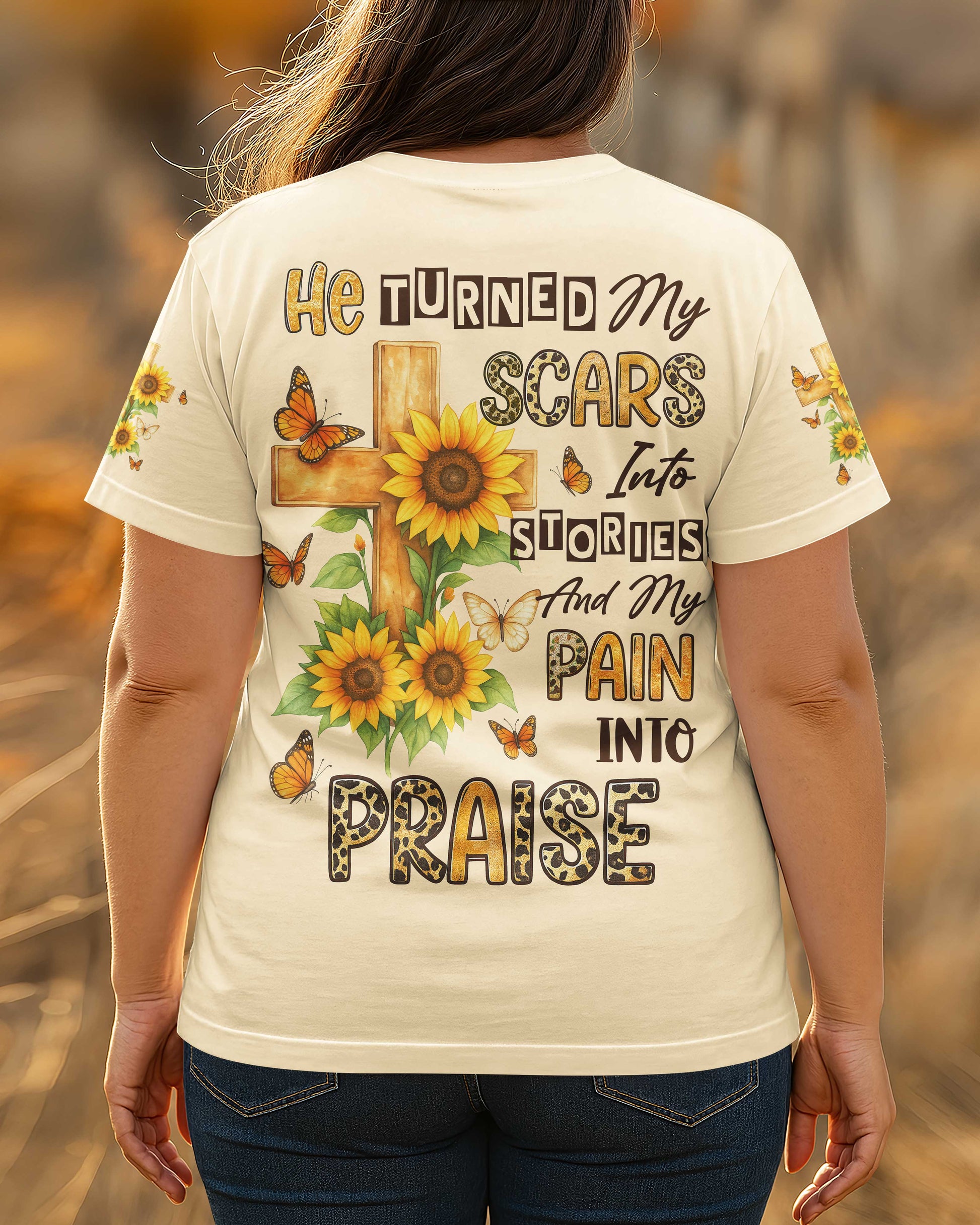 He Turned My Scars Into Stories All Over Print T-Shirt